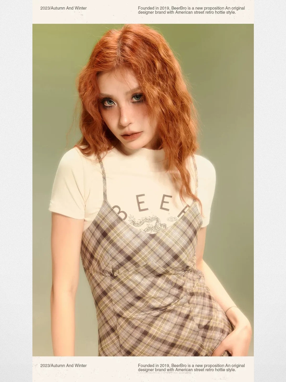 BeerBro Plaid Mesh Mini Dress in Yellow - On Model