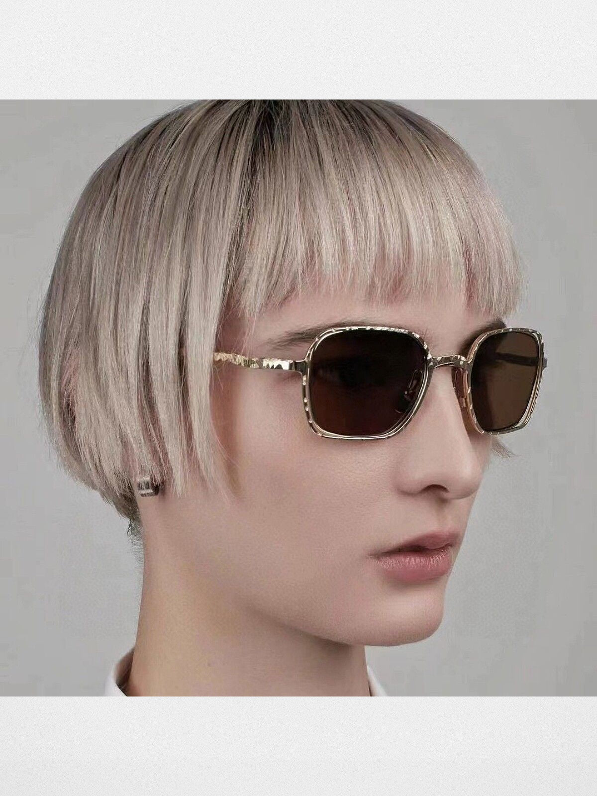 FUTURE UPDATE Hammered Titanium Sunglasses in Yellow - On Female Model
