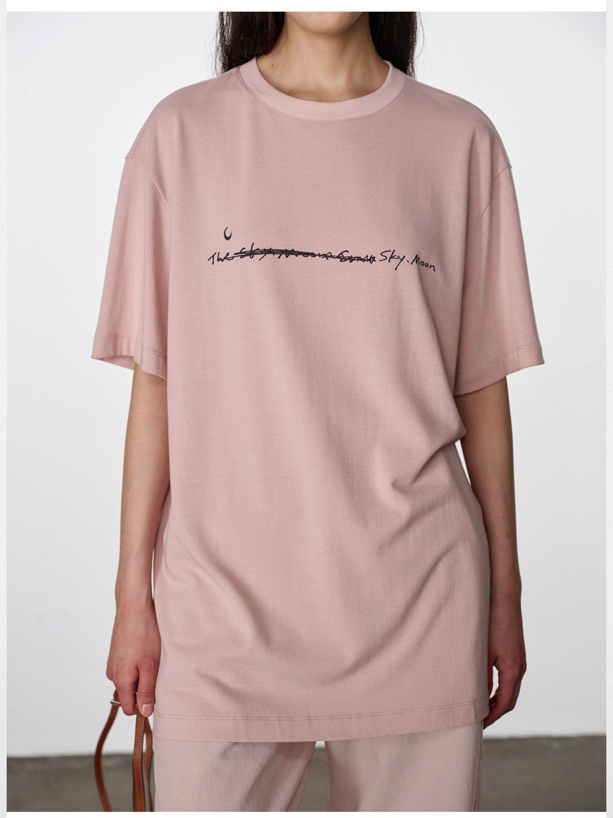 RandomPiece Letter Print Cotton T Shirt in Pink - On Model