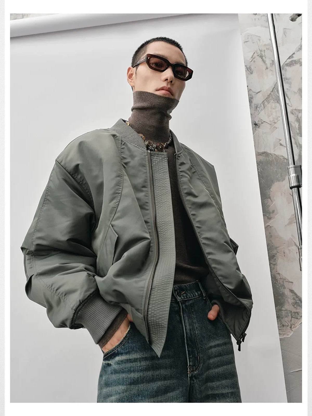 NANS Curved Panel Thinsulate Bomber in Olive