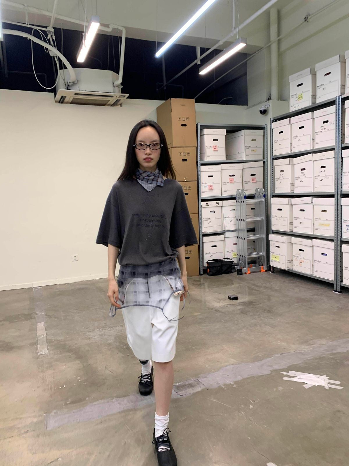 NeverSeez Snake Bow Print T Shirt in Gray - On Model