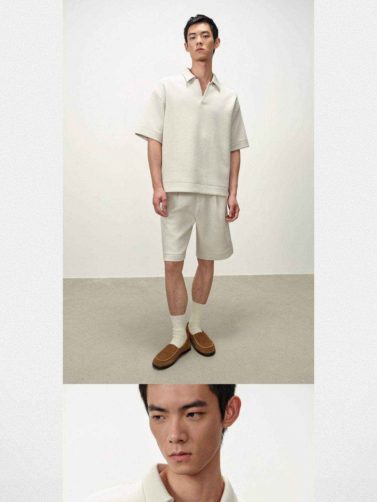 ROYA Structured Air Layer Polo in White - On Model