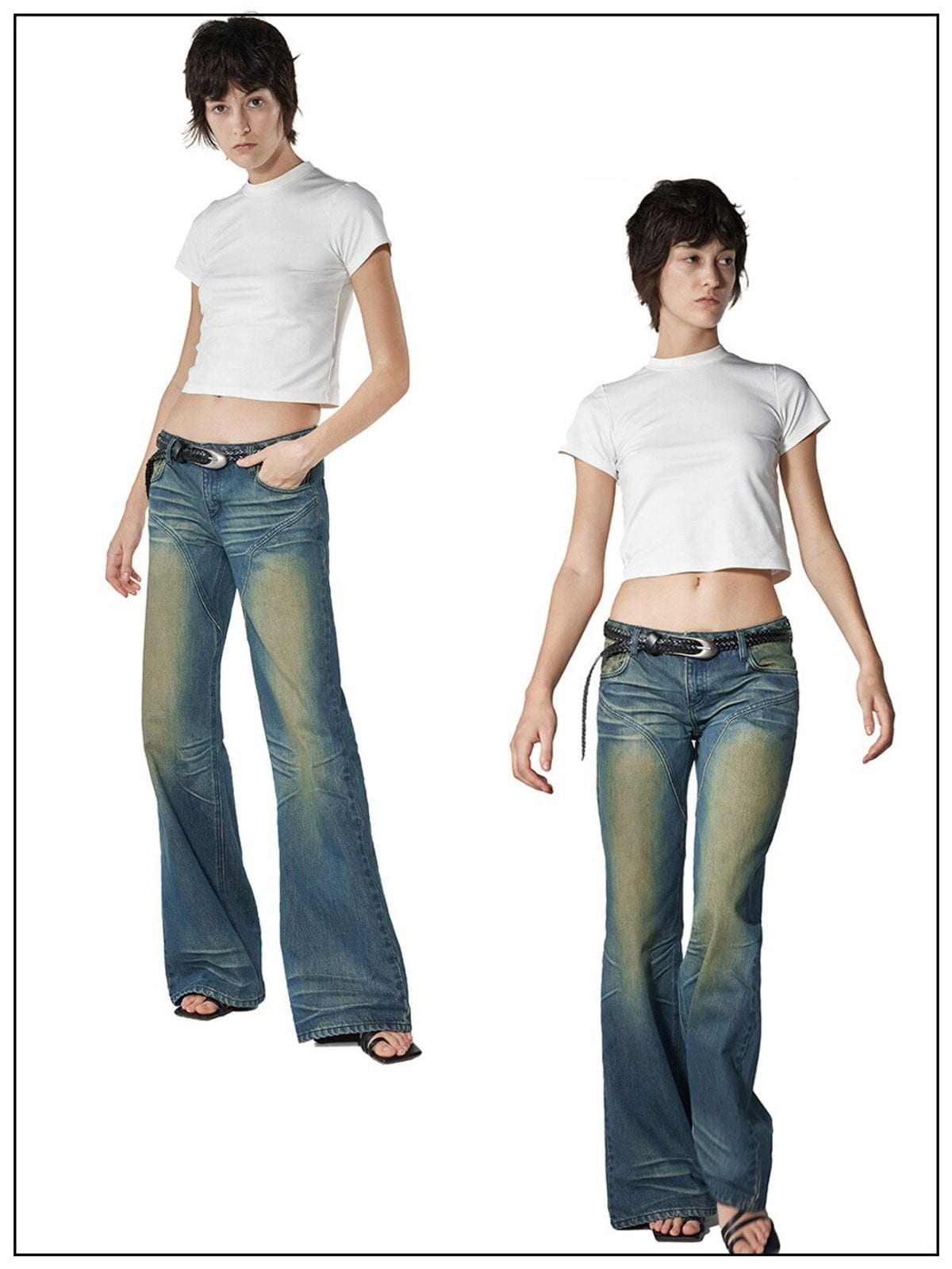Fax copy express Curved Panel Dirty Wash Jeans in Denim - On Model