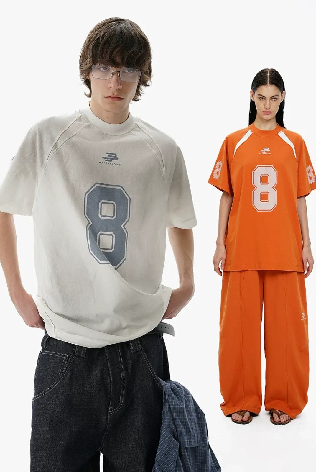 MASONPRINCE Combed Cotton No 8 Jersey Tee in White - On Model