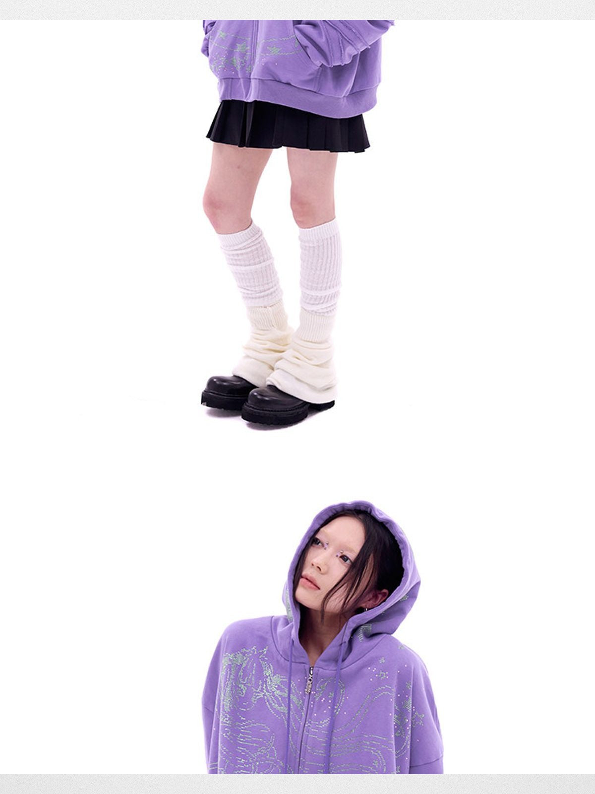 CFIERCE Rhinestone Snake Girl Zip Hoodie in Purple - On Model