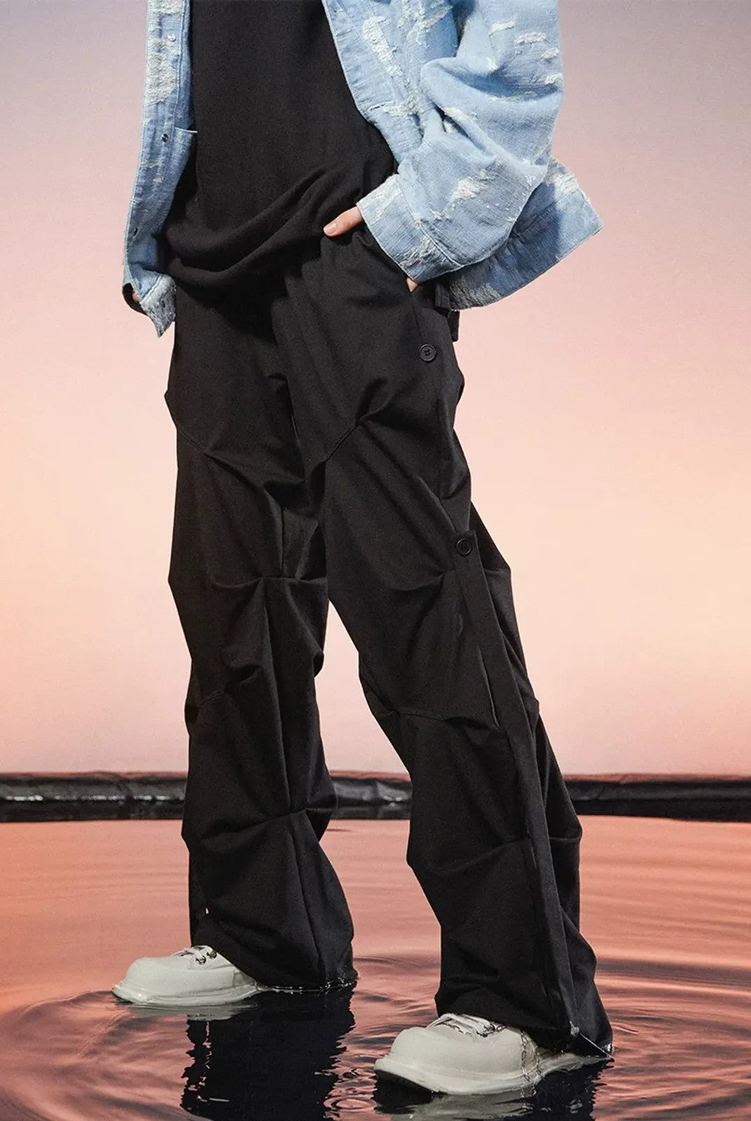 LOSTCTRL Ruched Panel Pants in Gray