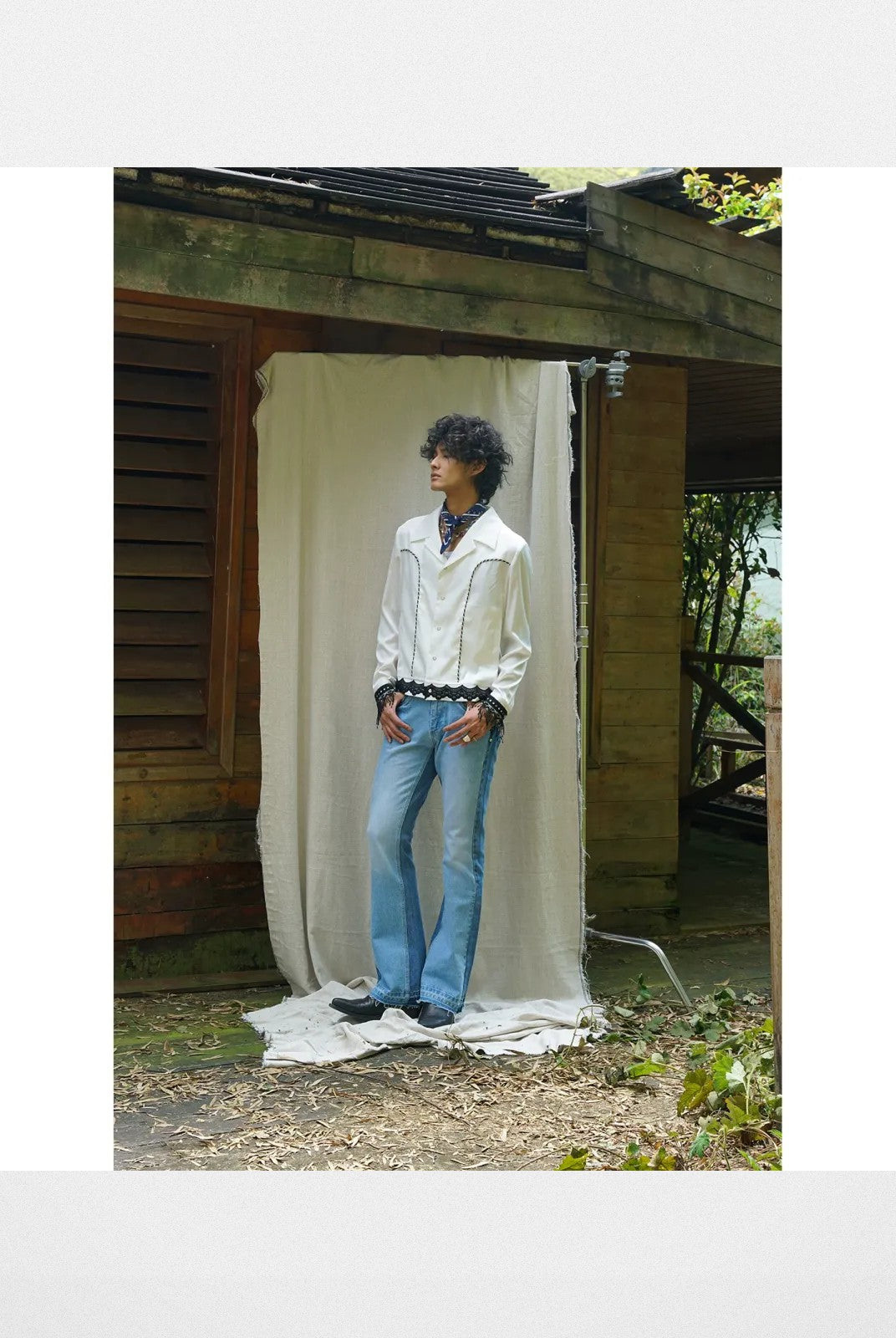 Retro 21 Lace Tassel Shirt Jacket in White - On Model