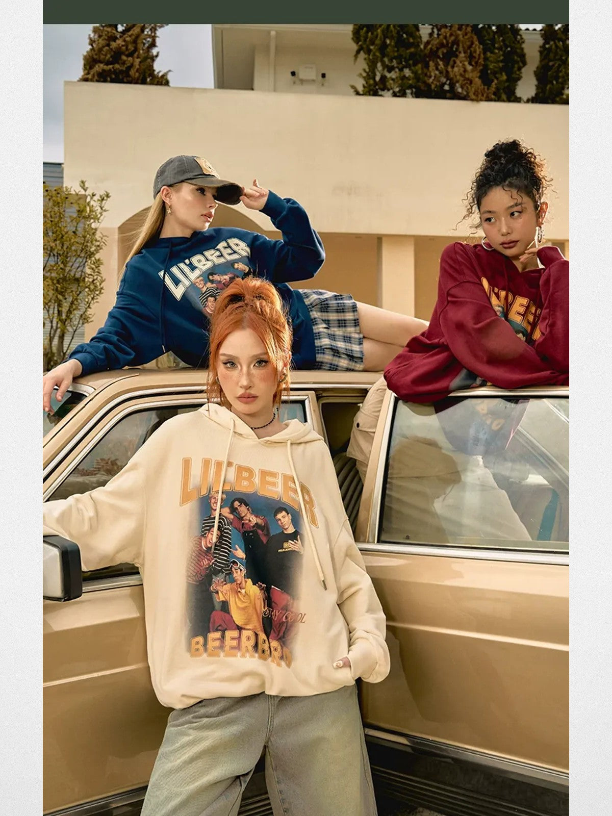 BeerBro Retro Graphic Print Hoodie in Cream - Lifestyle