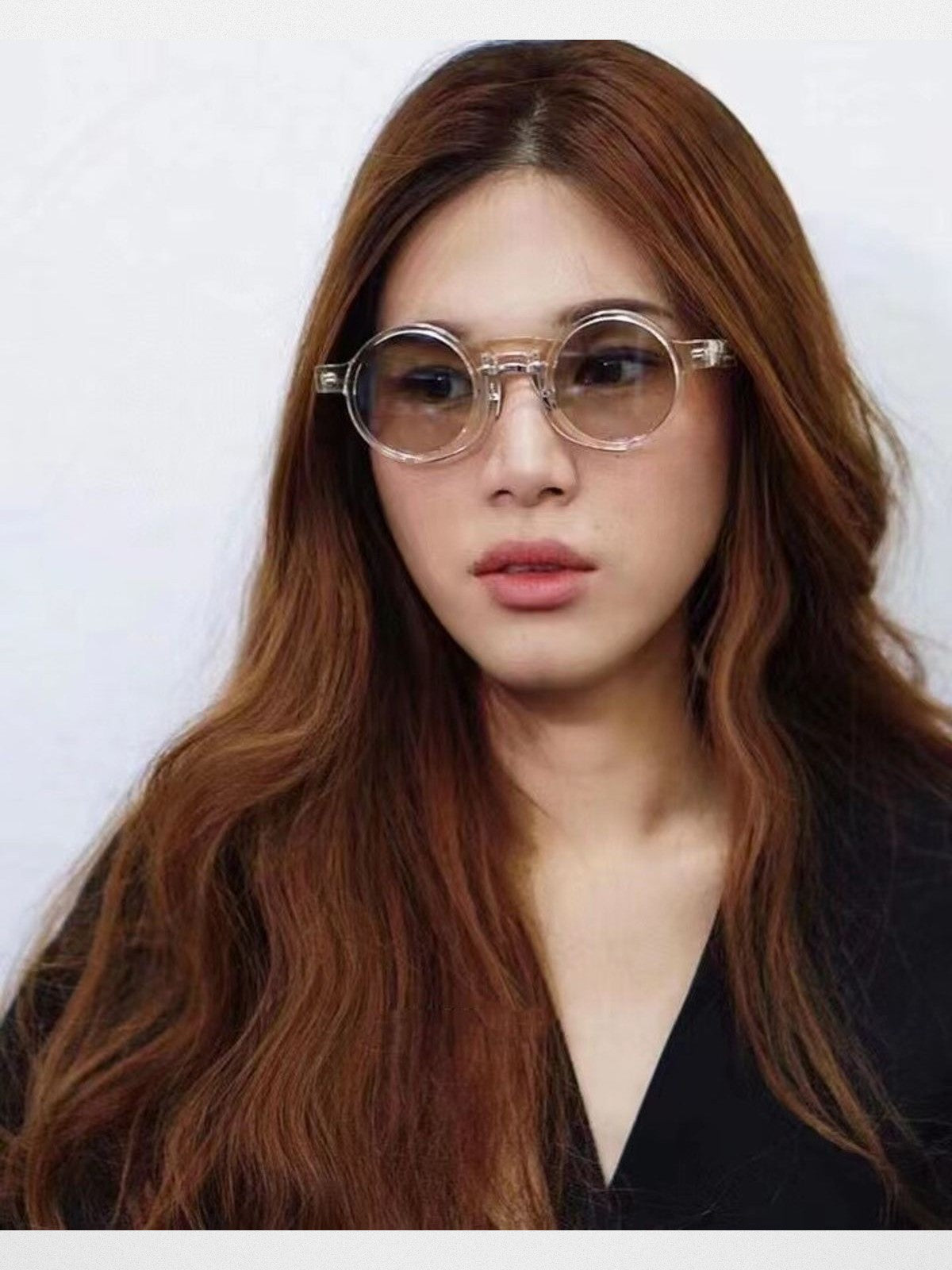 FUTURE UPDATE Deconstructed Round Frame Sunglasses in Pink - On Female Model