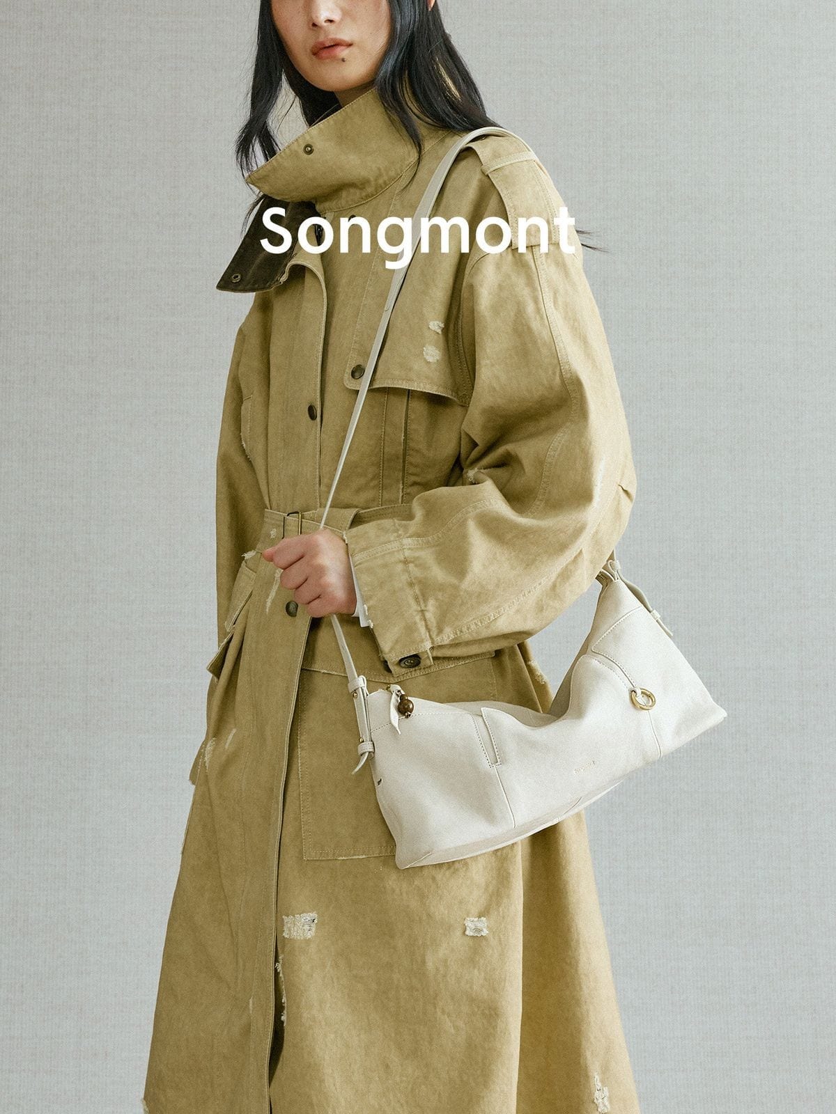 Songmont Vegetable Tanned Leather Hobo in Cream - On Model