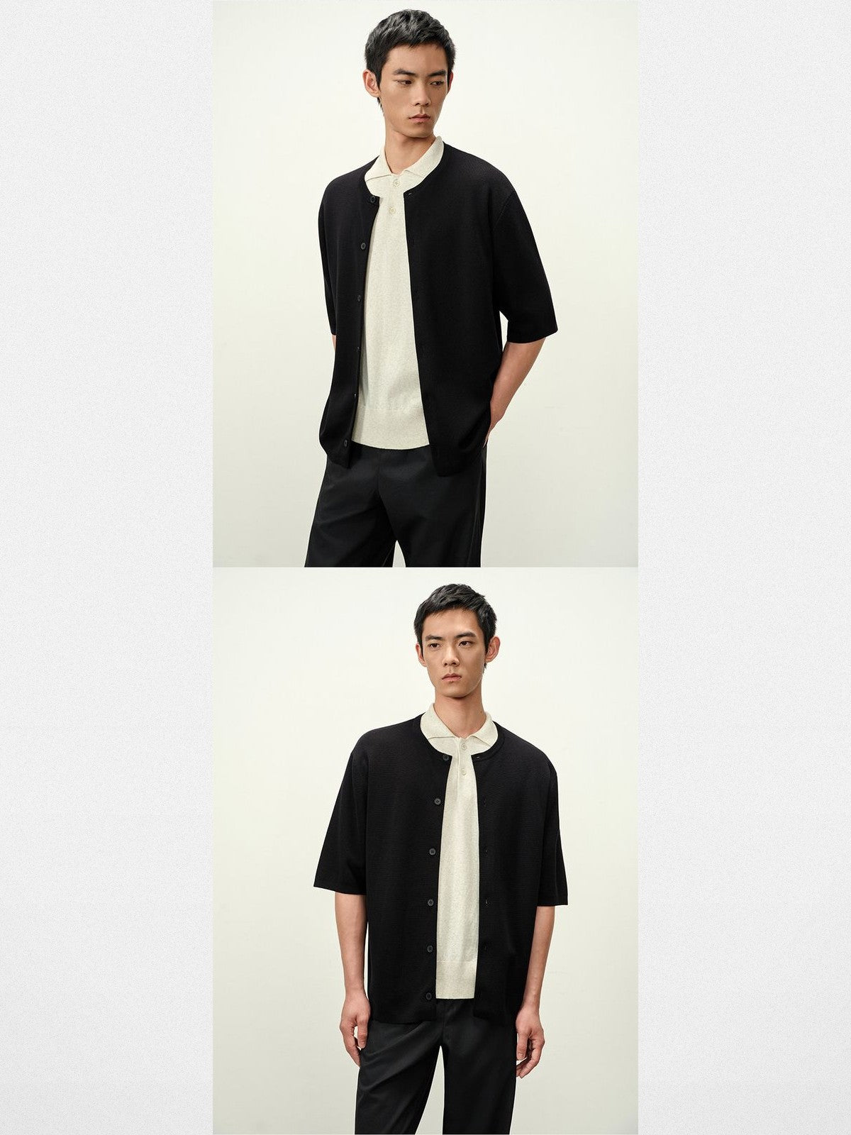 ROYA Lyocell Short Sleeve Cardigan in Black - On Model