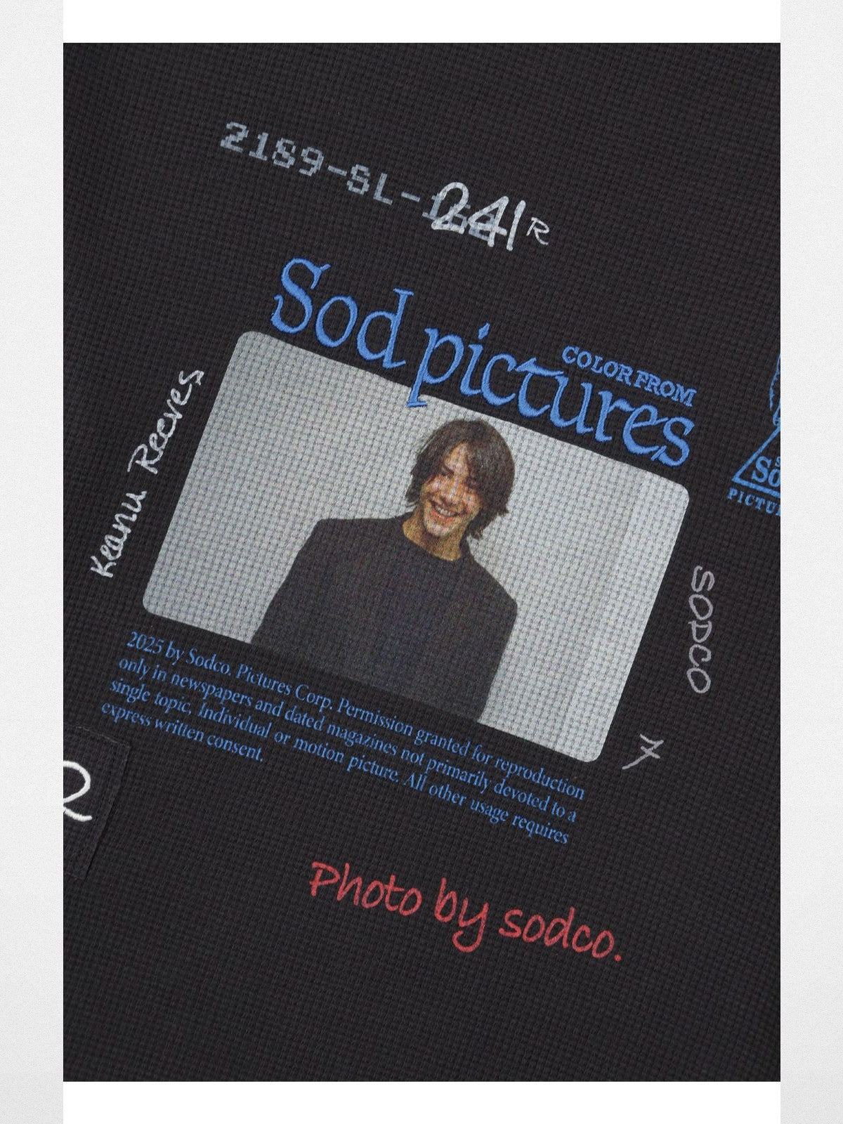 SOD Keanu Graphic Waffle Knit Top in Gray - Detail