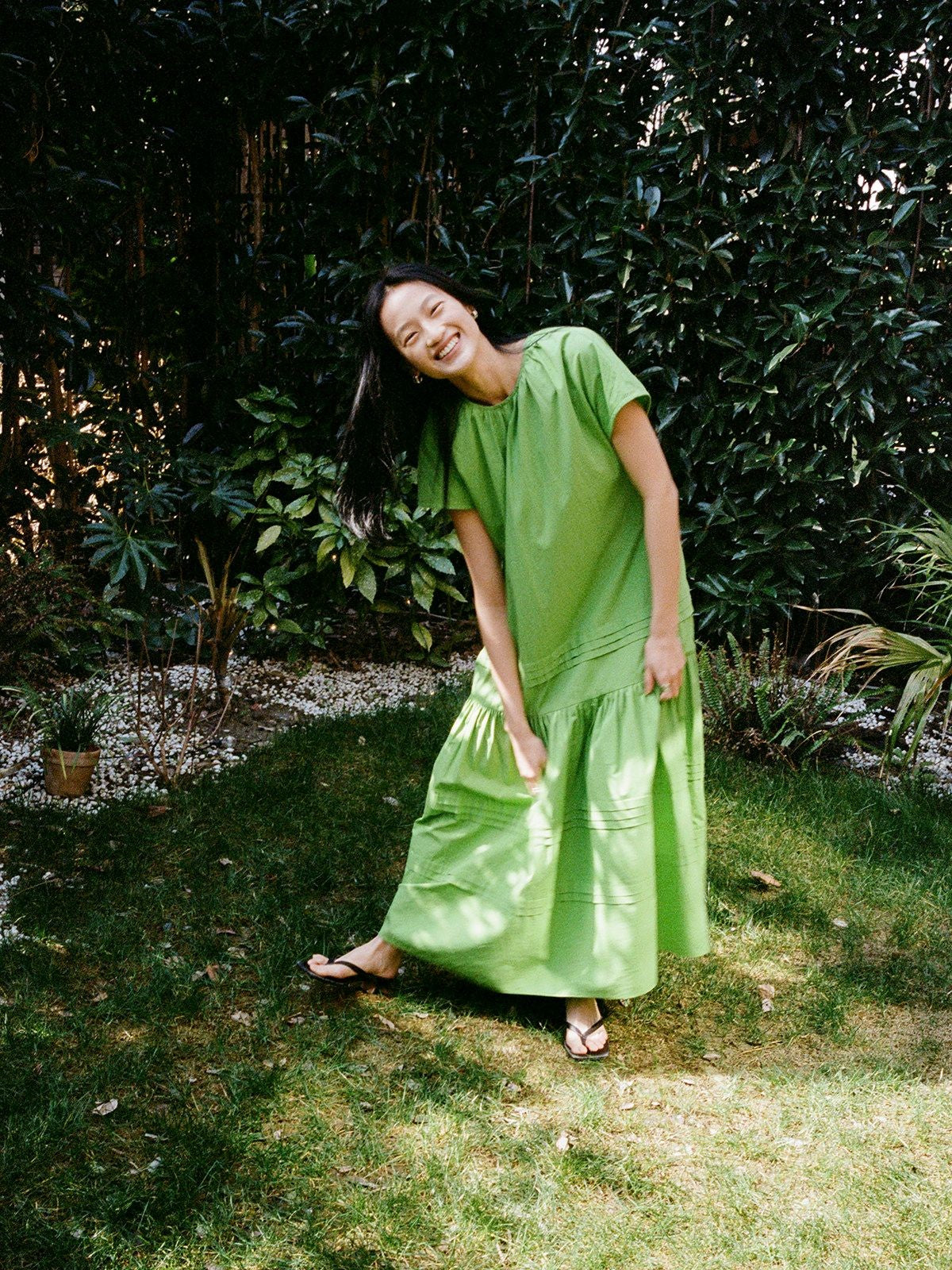 RandomPiece Eco Cotton Hemp Tiered Maxi Dress in Green - Lifestyle