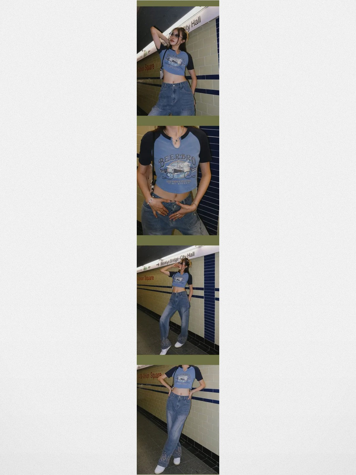 BeerBro Ocean Liner Split Neck Tee in Denim - On Model