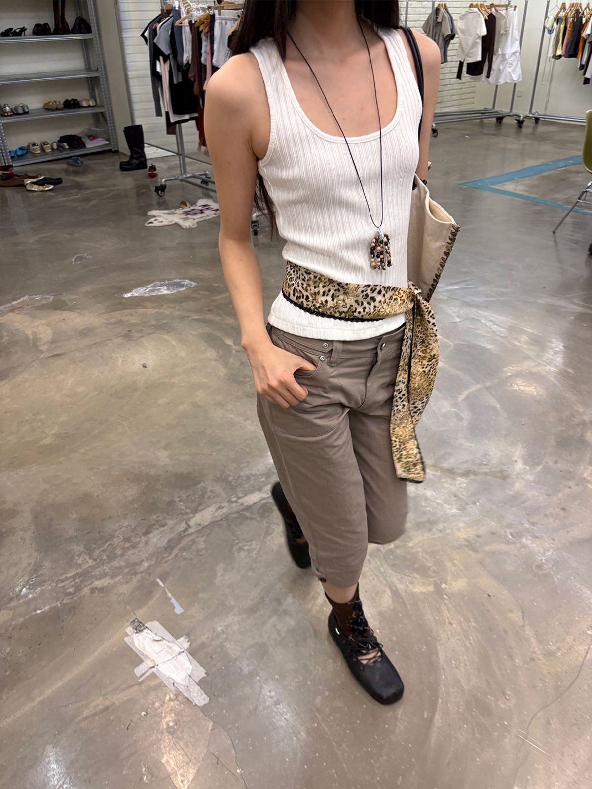 NeverSeez Slim Fit Cropped Capri Pants in Gray - On Model