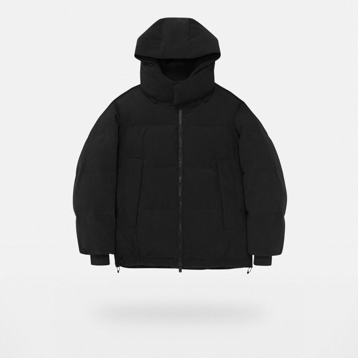NANS Corduroy Texture Down Puffer Jacket in Black
