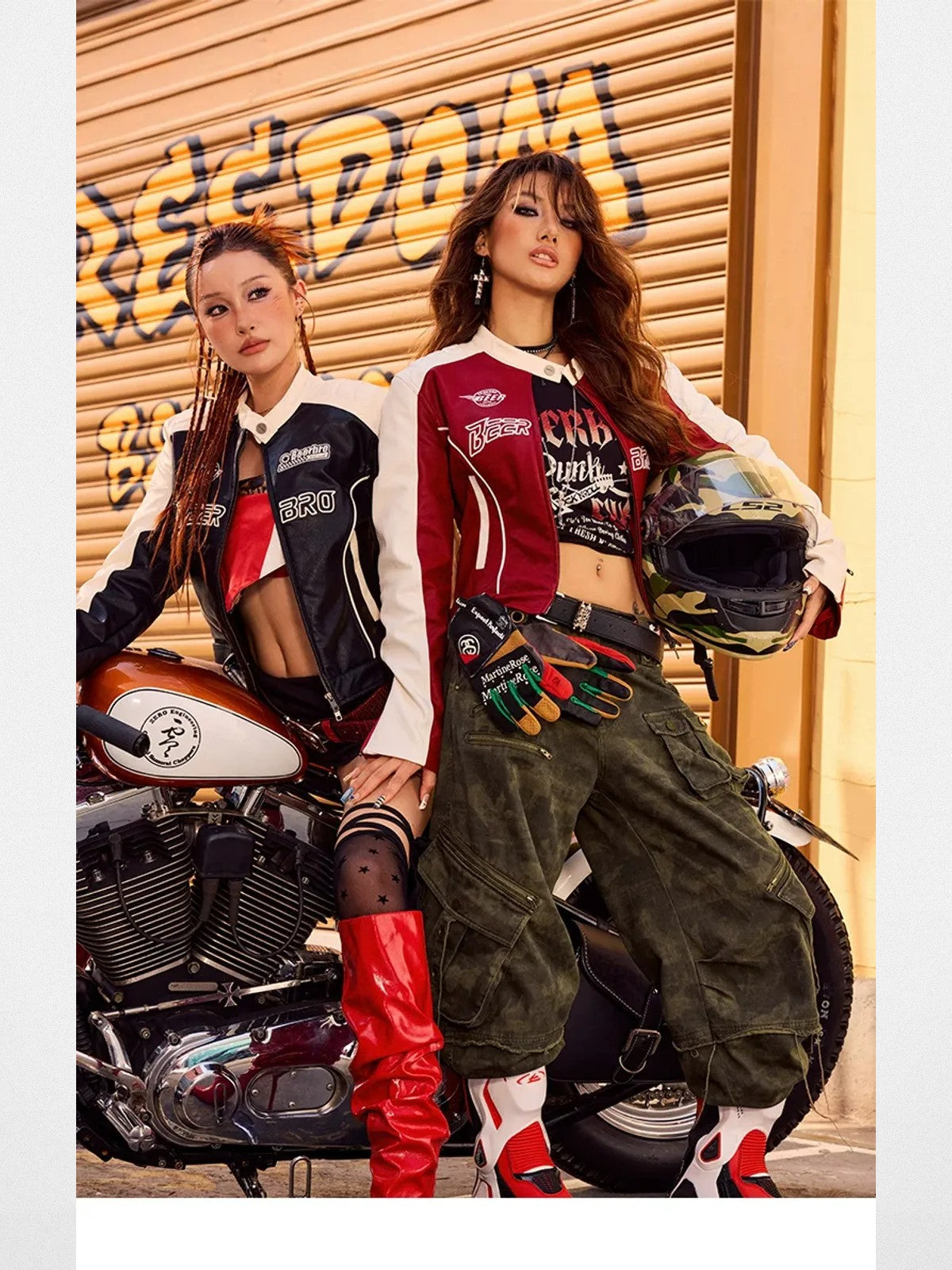 BeerBro Padded Faux Leather Moto Jacket in Red - Lifestyle