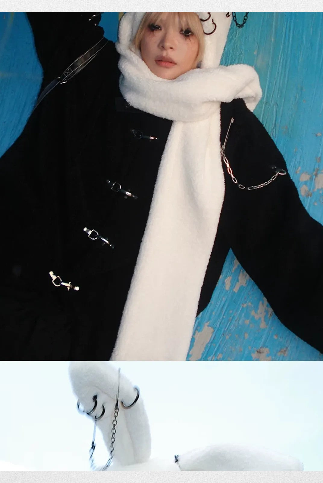 CFIERCE Plush Bunny Scarf Hat in White - On Model