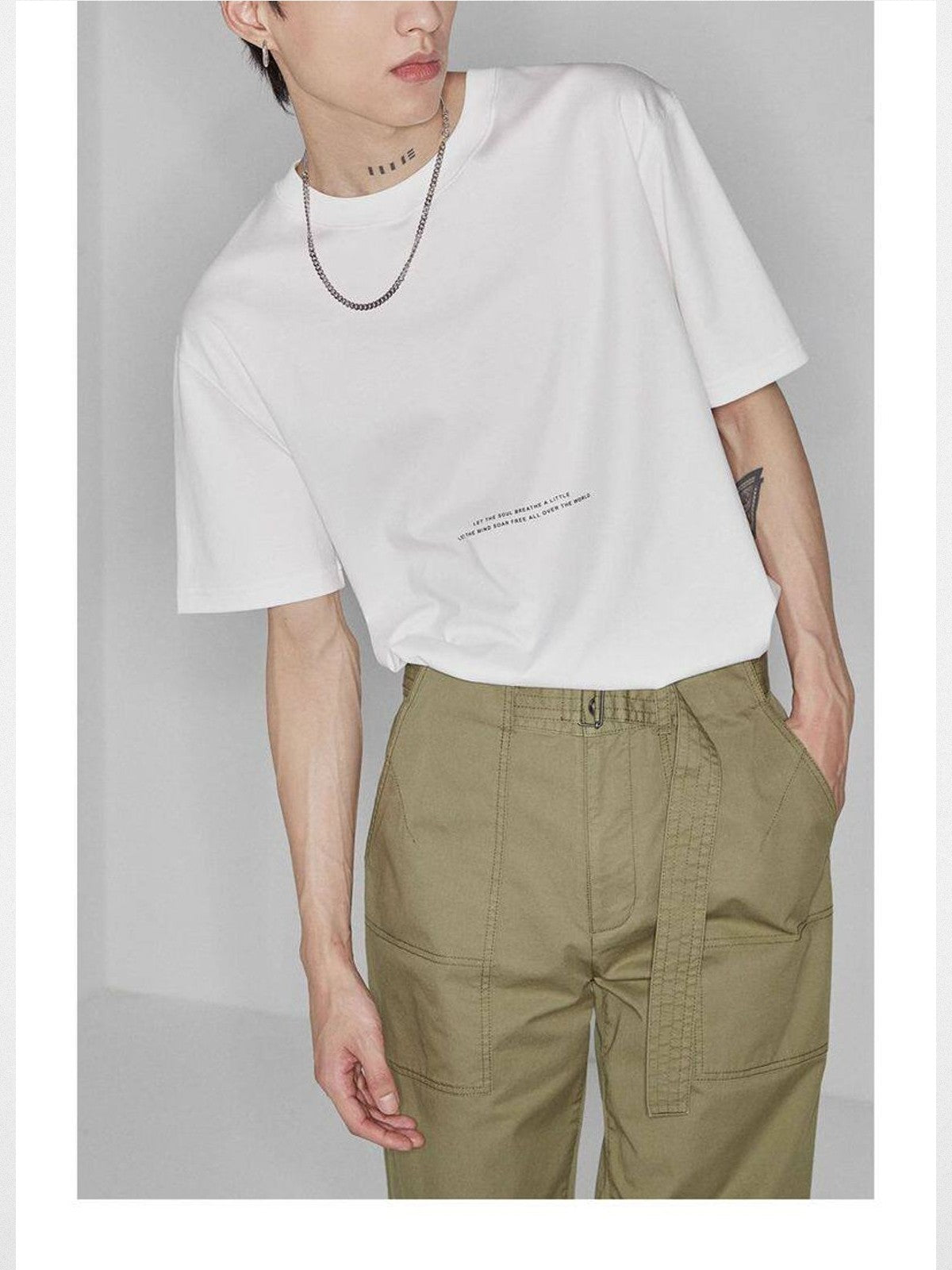 NANS Contrast Print Pima Cotton T Shirt in White - On Model