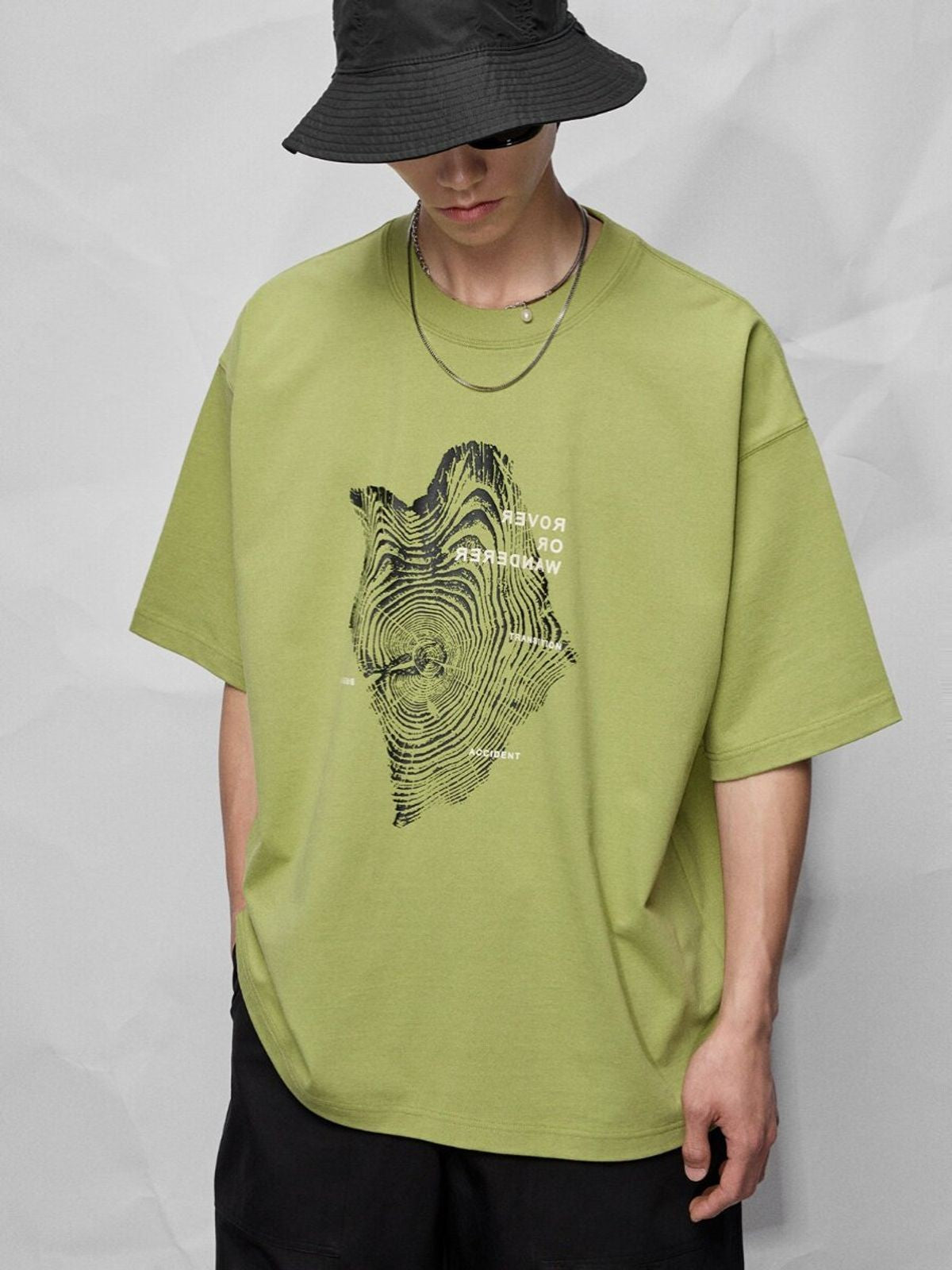 NANS 300g Cotton Graphic T Shirt in Green - On Model