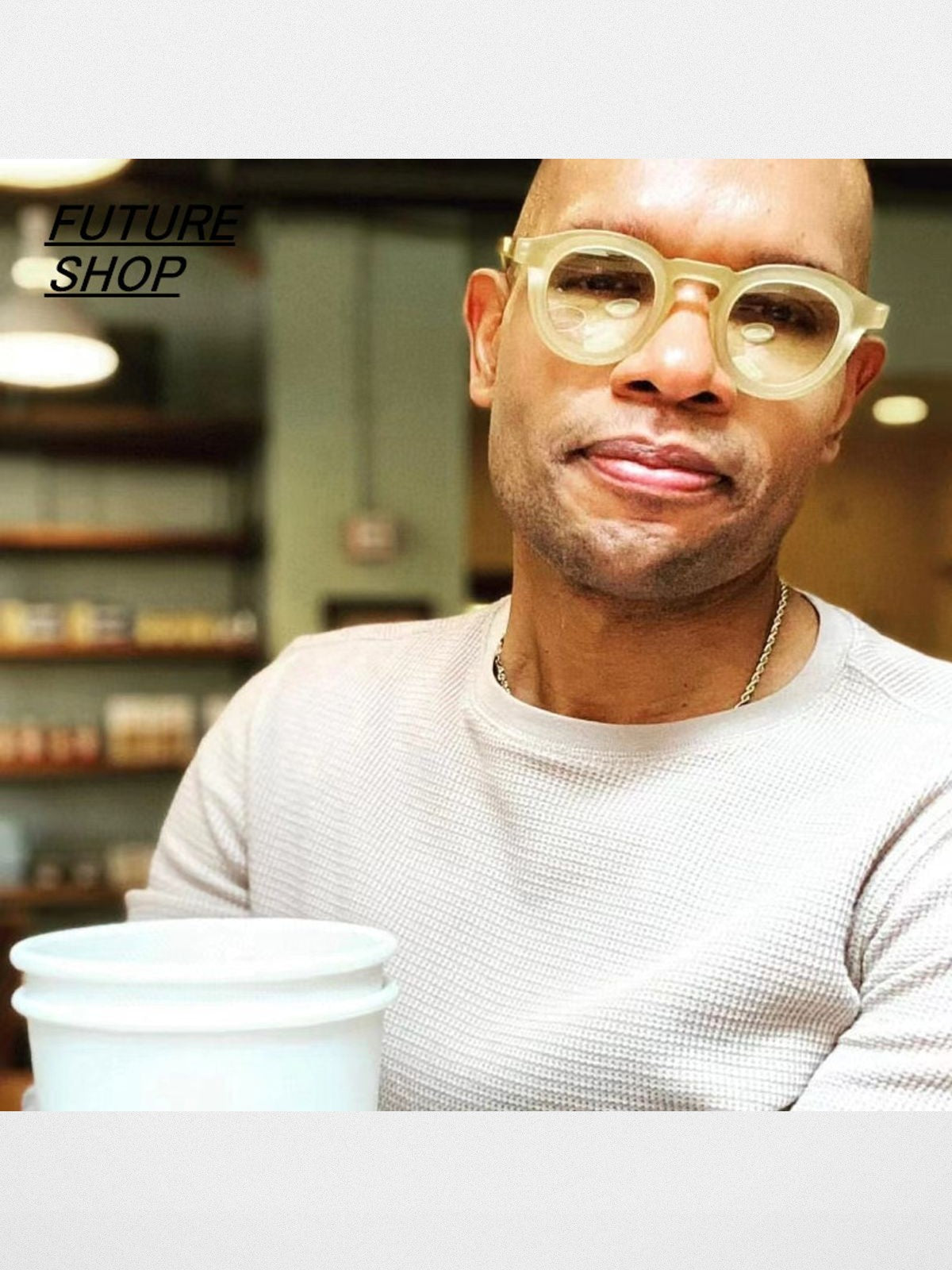 FUTURE UPDATE Round Acetate Sunglasses in Cream - On Male Model