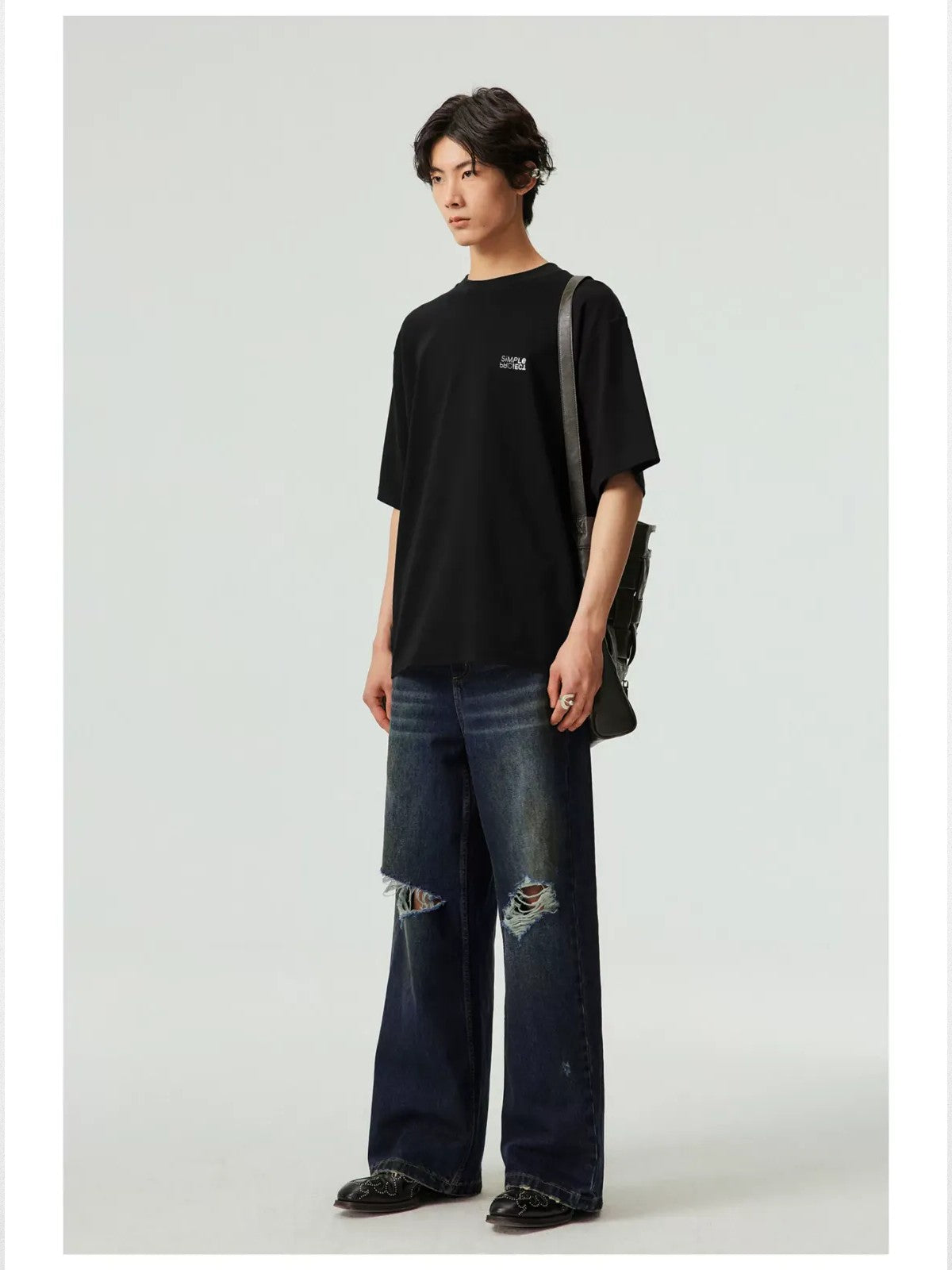 Simple Project Inverted Logo High Crew Tee in Black