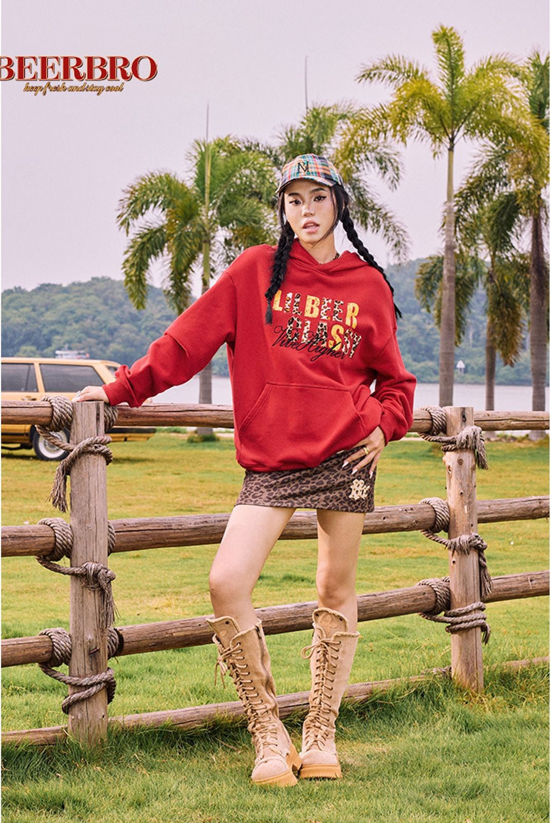 BeerBro Heavyweight Graphic Print Hoodie in White