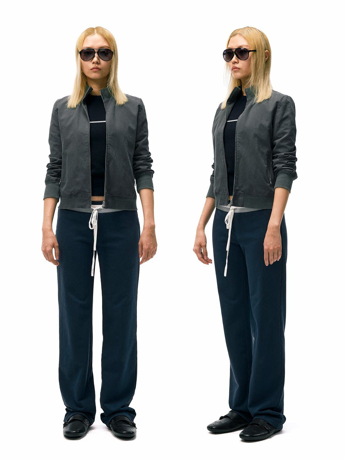 alright then Brushed Cotton Stand Collar Jacket in Gray - On Female Model