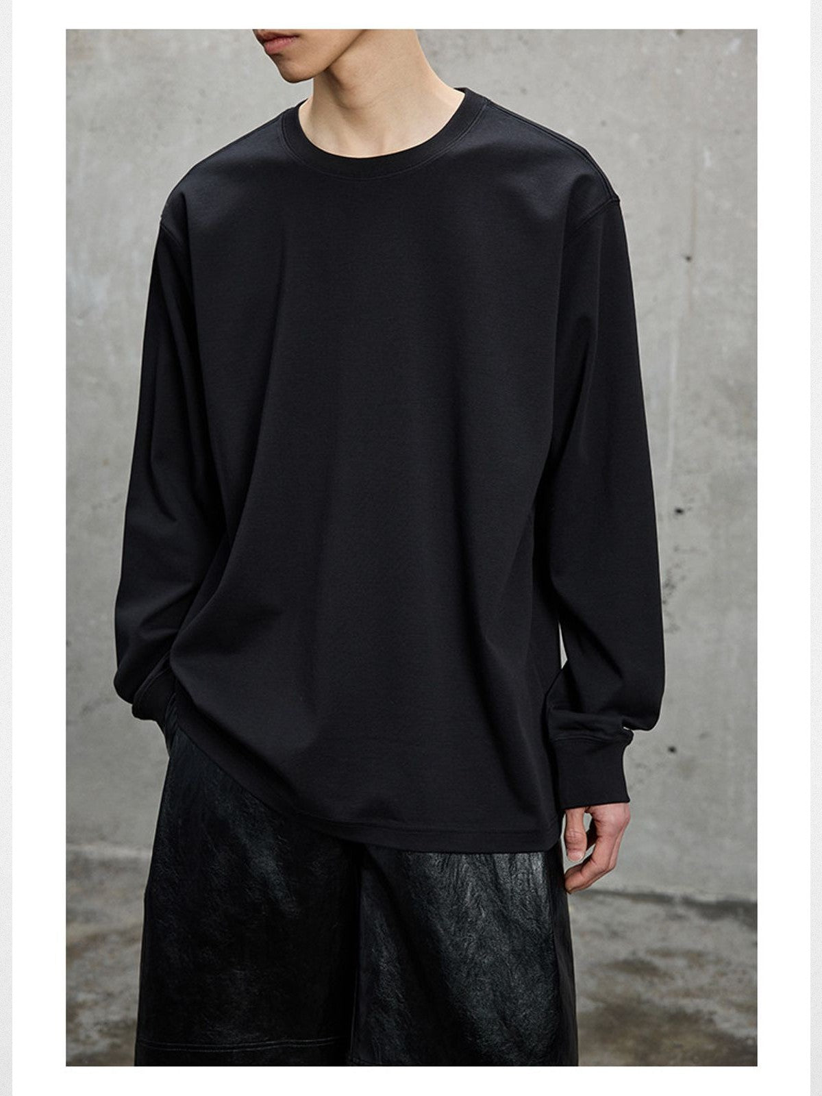NANS Long Staple Cotton Long Sleeve T Shirt in Black - On Model