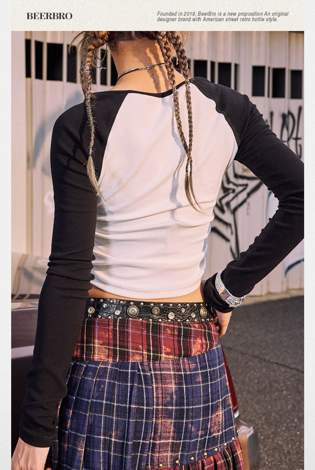 BeerBro Rock Graphic Raglan Tee in White - On Model