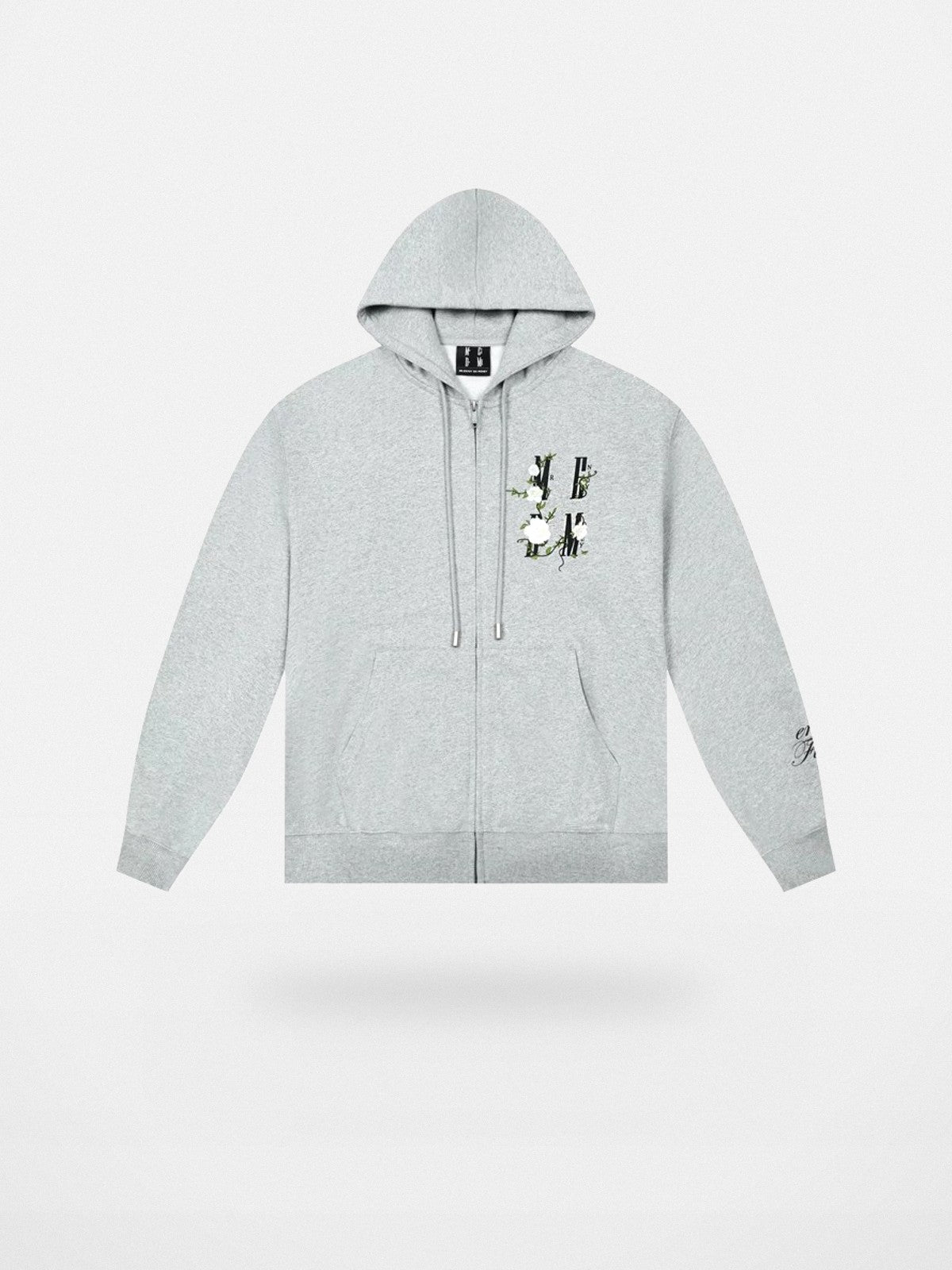 MEDM Camellia Embroidered Zip Hoodie in Gray