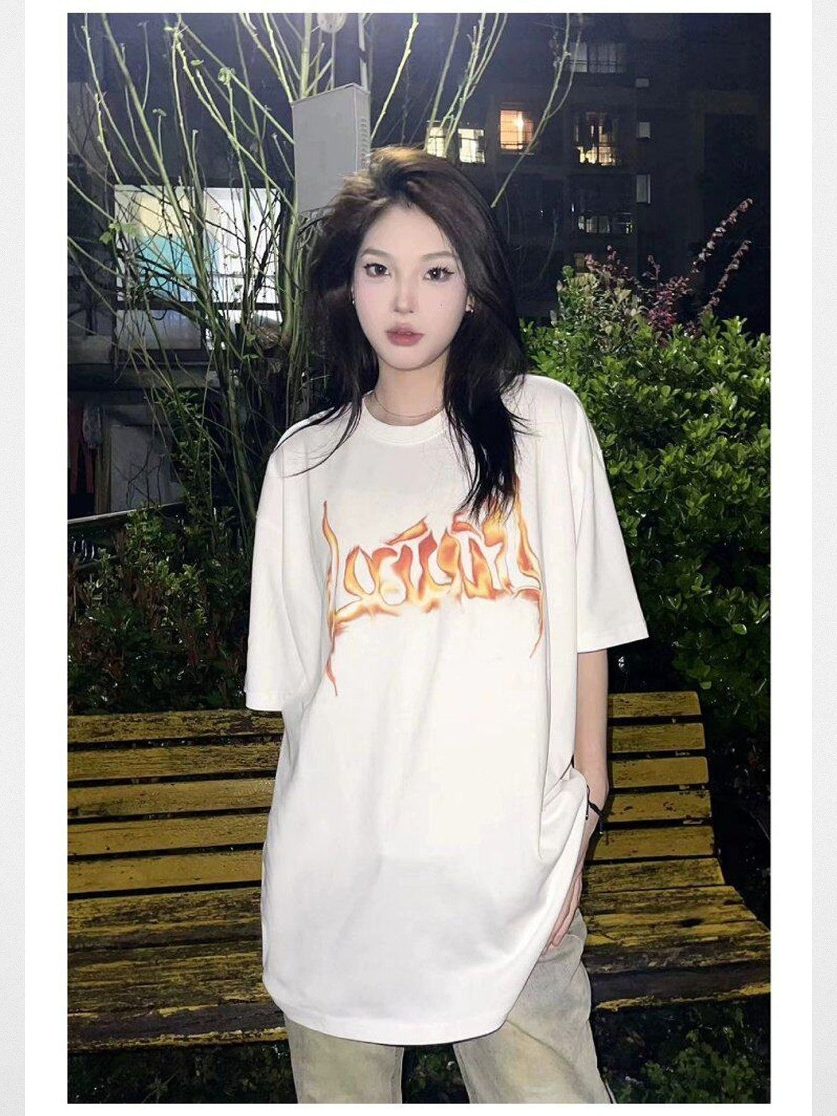 LOSTCTRL Flame Logo Heavy Cotton T Shirt in White - On Model