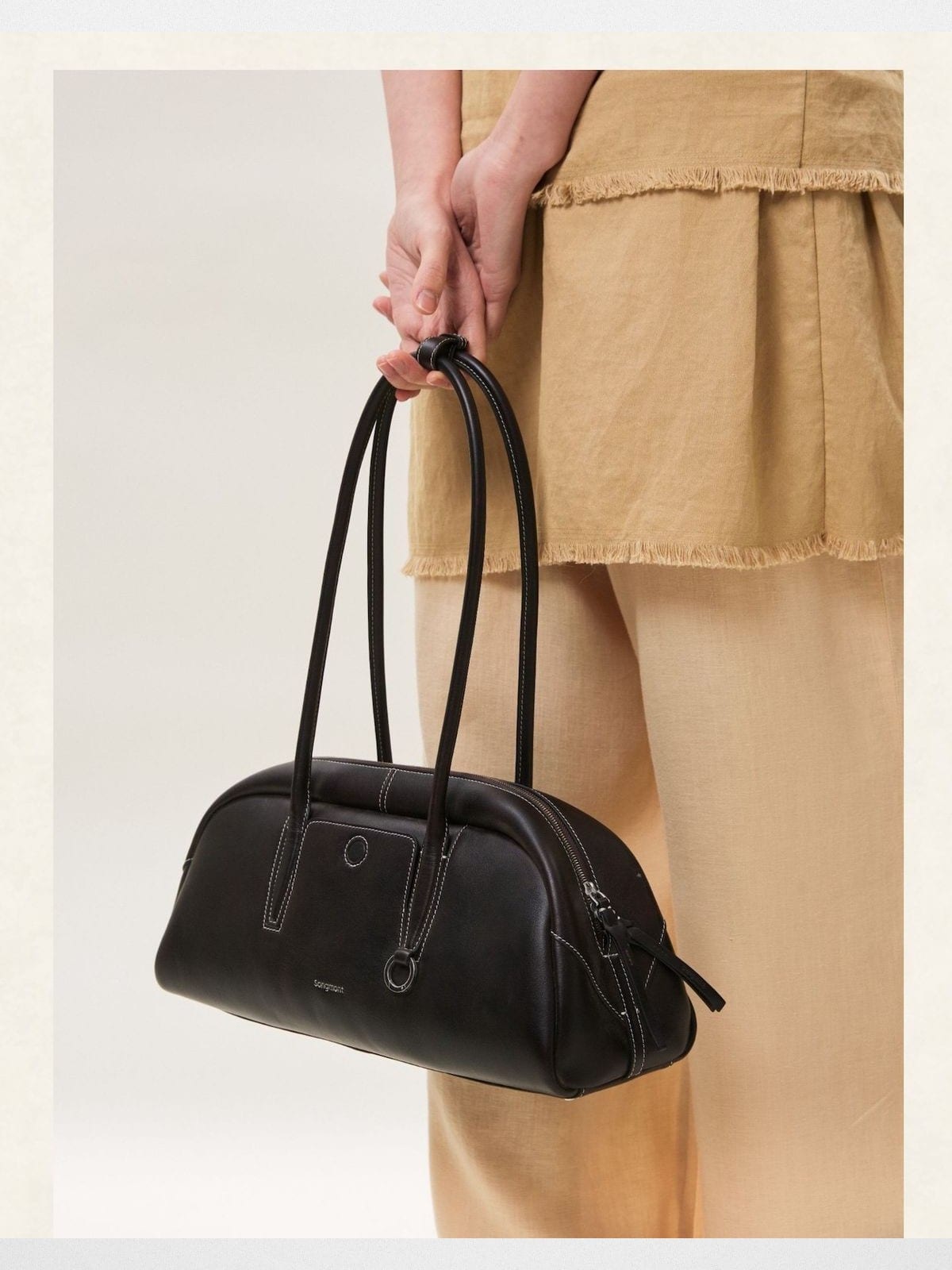 Songmont Small Nappa Leather Bowling Bag in Black - On Model