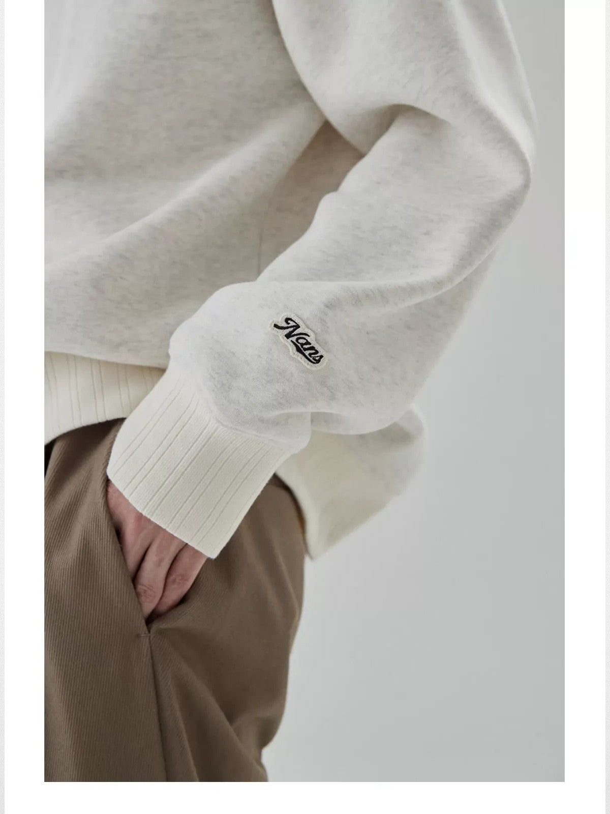 NANS Heavyweight Brushed Fleece Crewneck in Gray - Detail