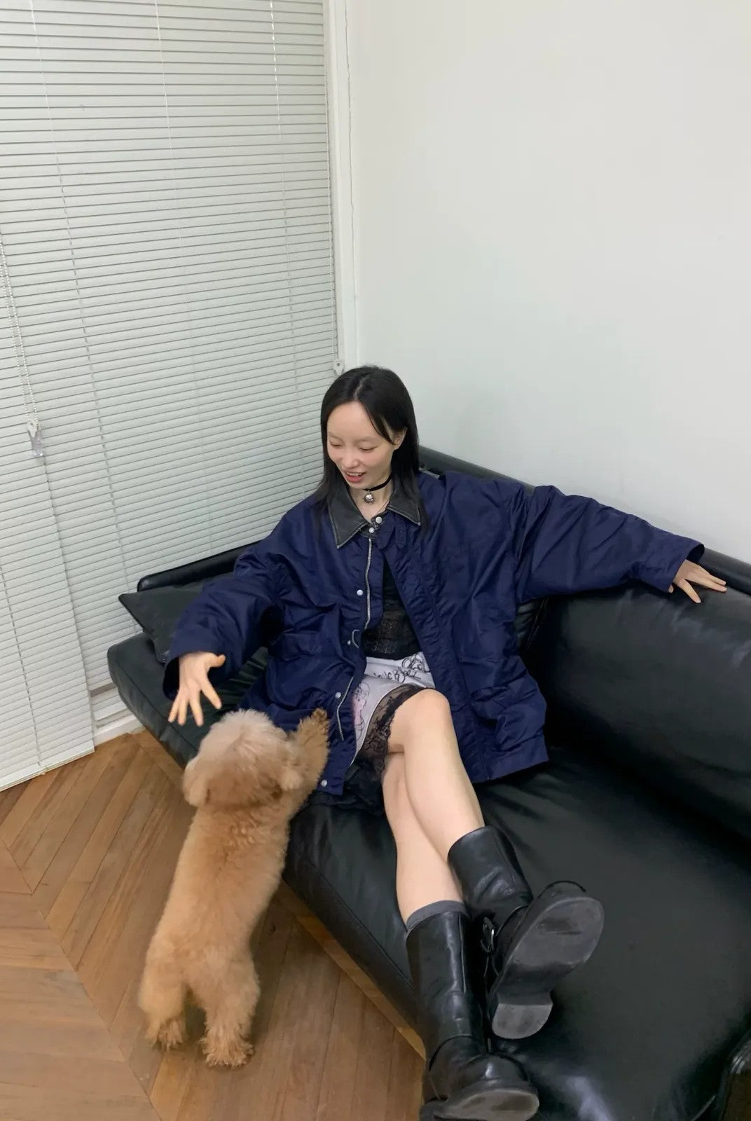 NeverSeez Vintage Wash Nylon Barn Jacket in Navy - Lifestyle