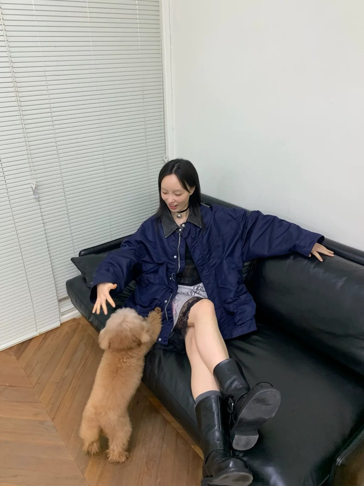 NeverSeez Vintage Wash Nylon Barn Jacket in Navy - Lifestyle