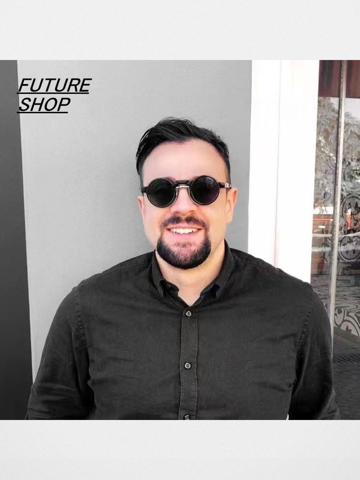 FUTURE UPDATE Deconstructed Round Frame Sunglasses in Black - On Male Model