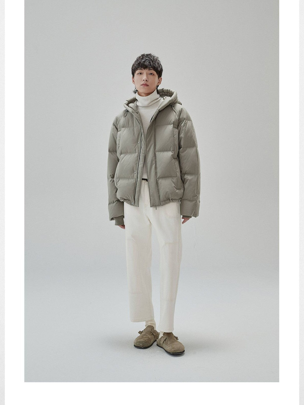 NANS Wide Quilt Hooded Down Puffer in Mint - On Model