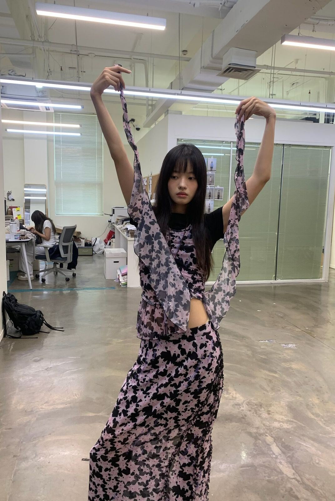 NeverSeez Asymmetric Mesh Streamer Tank in Star Pattern - On Model