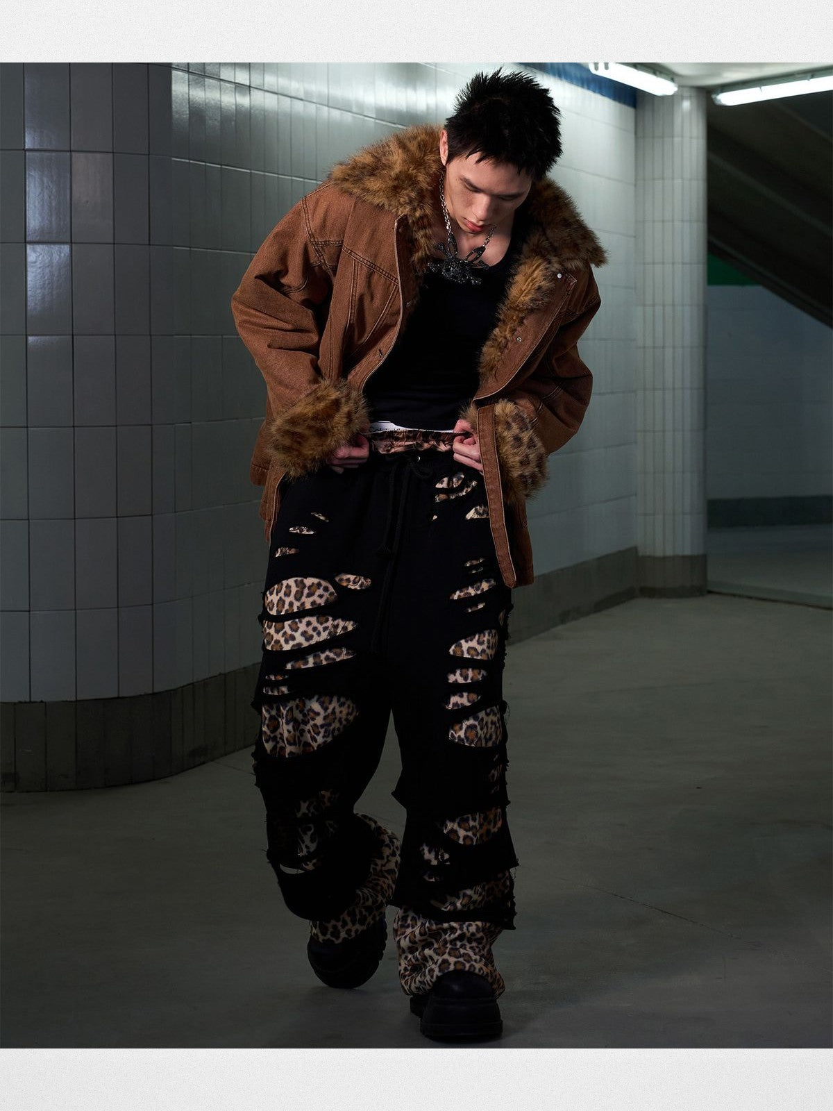 CFIERCE Leopard Lined Pink Denim Jacket in Brown - Lifestyle