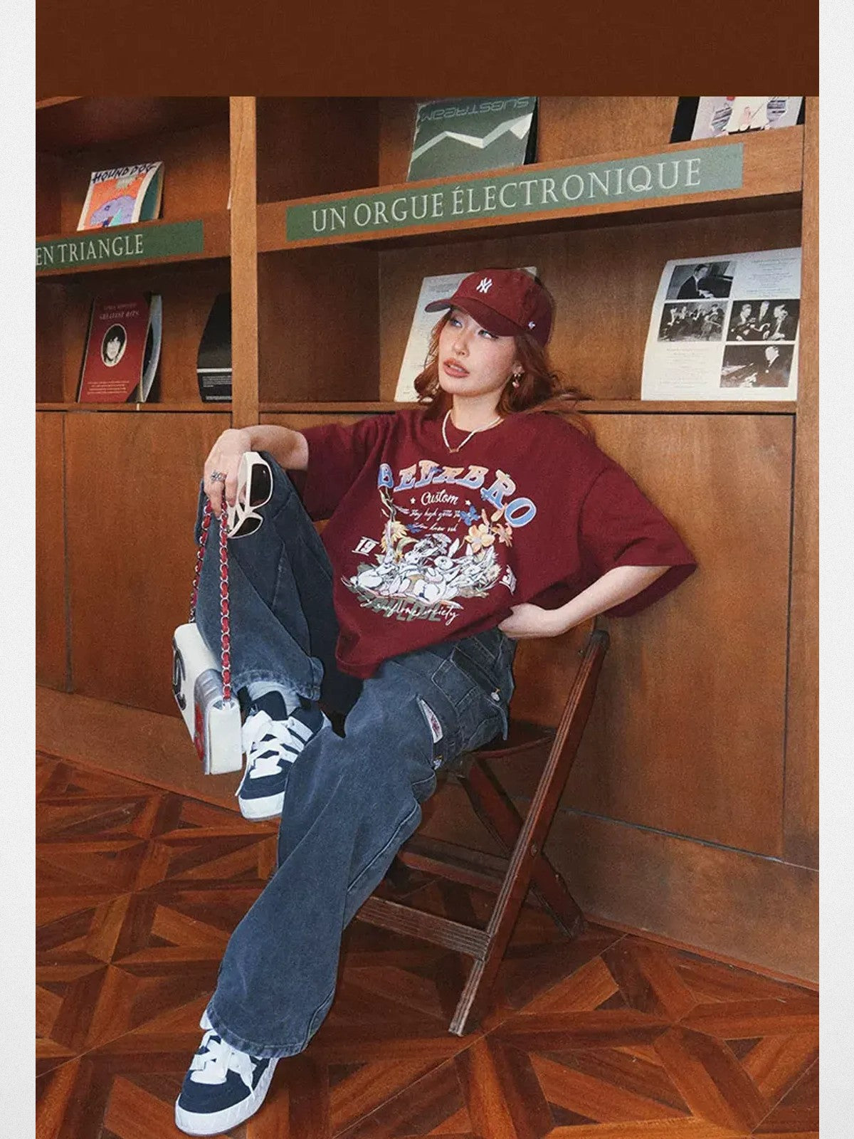 BeerBro Rabbit Graphic Oversized T Shirt in Burgundy - Lifestyle