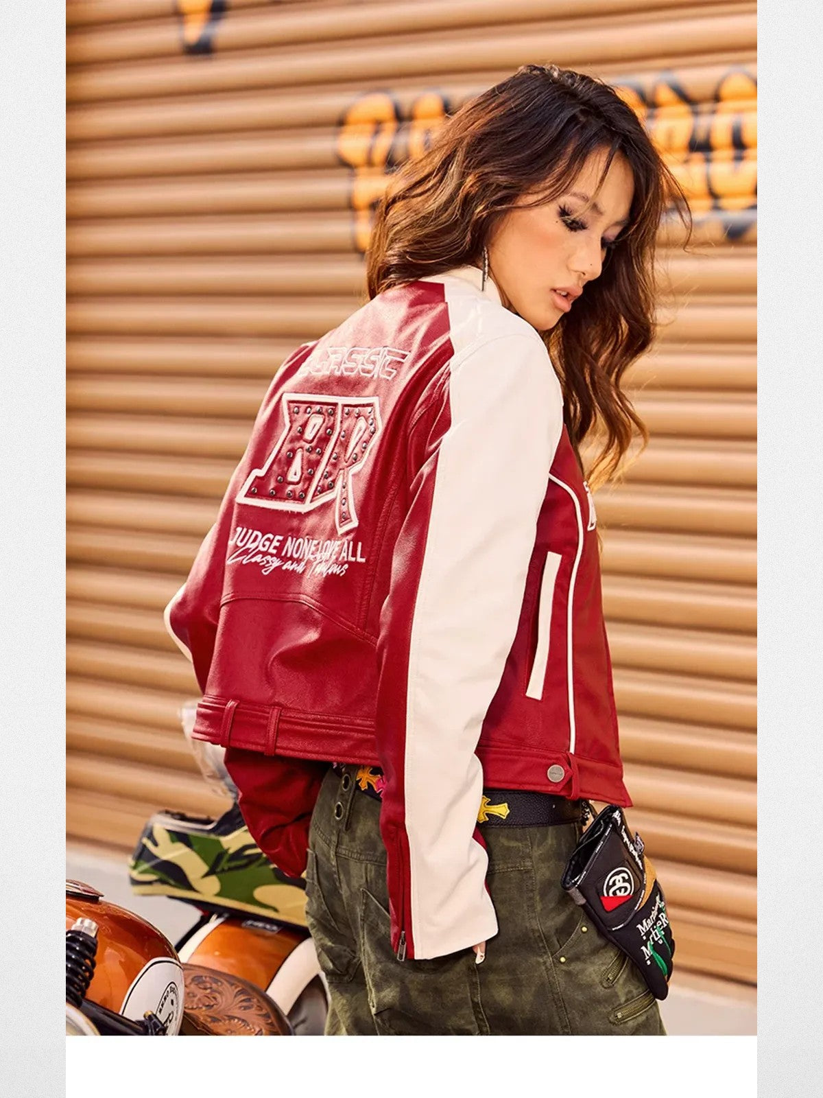 BeerBro Padded Faux Leather Moto Jacket in Red - Lifestyle