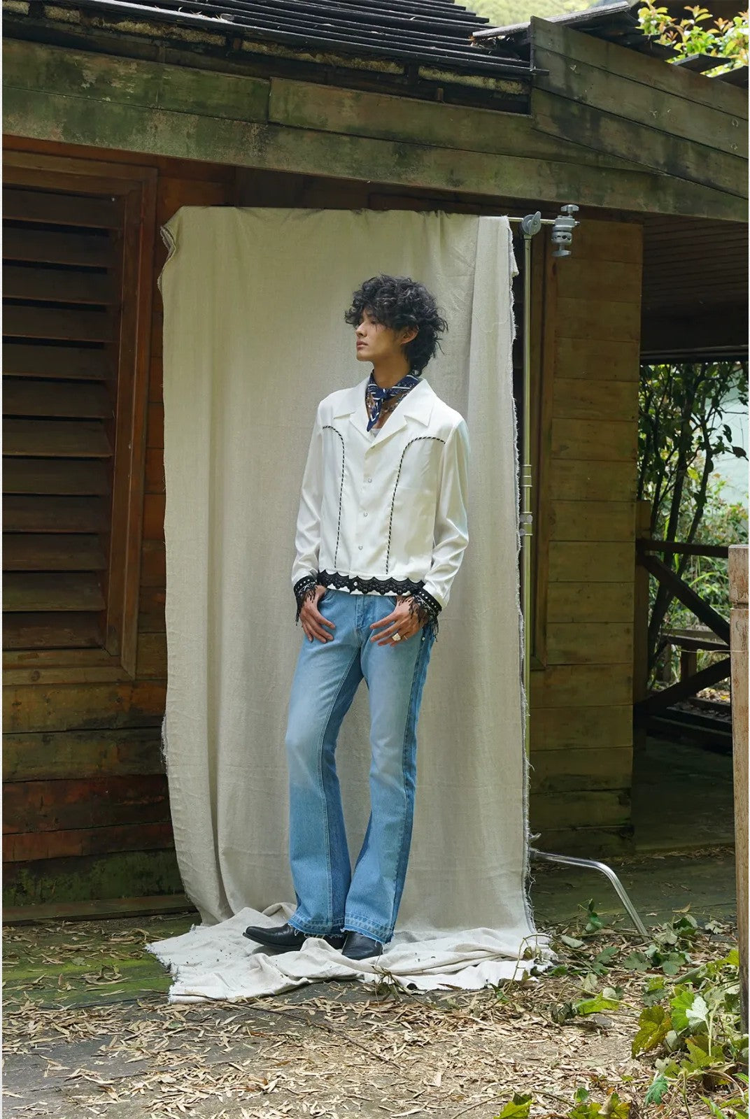 Retro 21 Lace Tassel Shirt Jacket in White - On Model