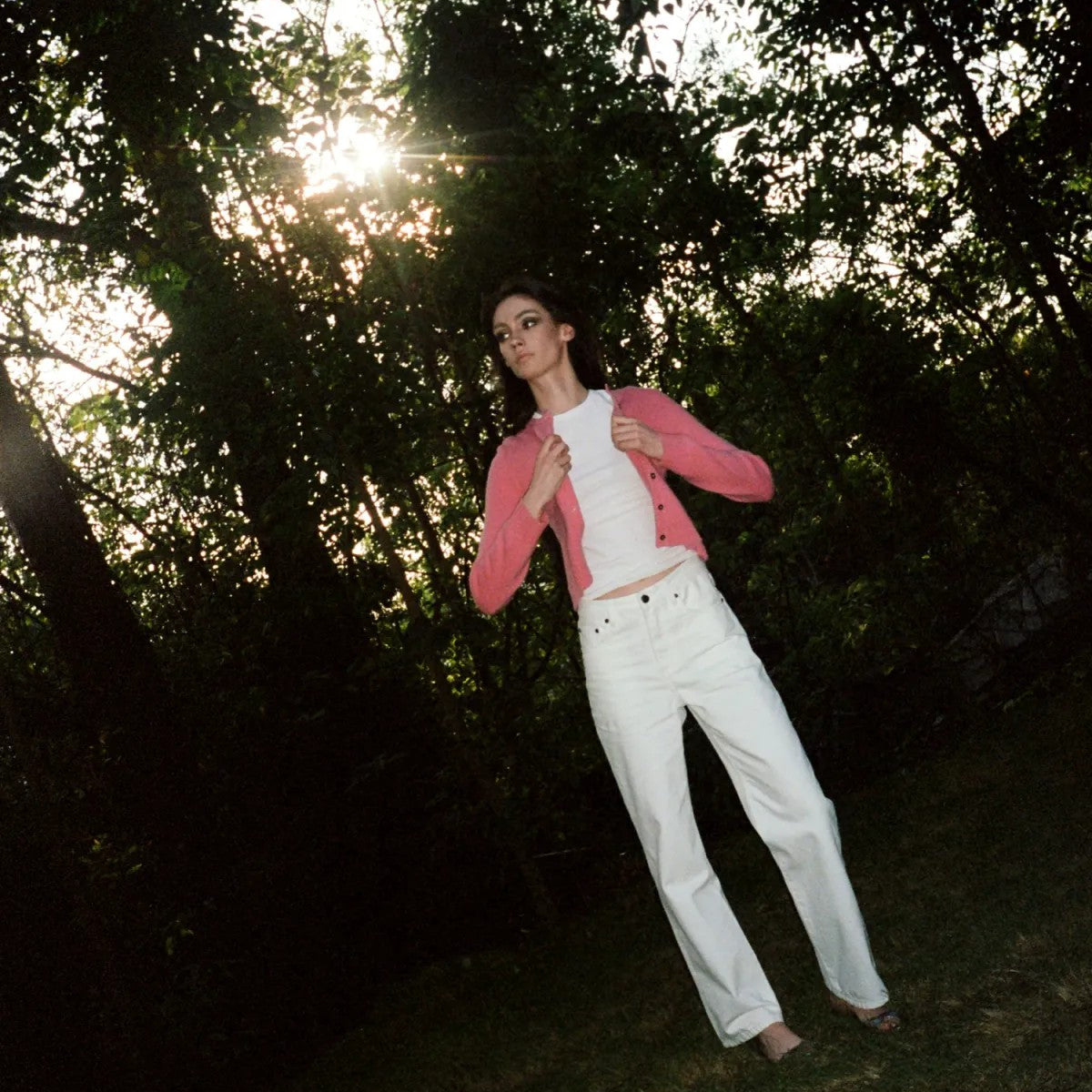 alright then Cropped Lambswool Cardigan in Pink - Lifestyle