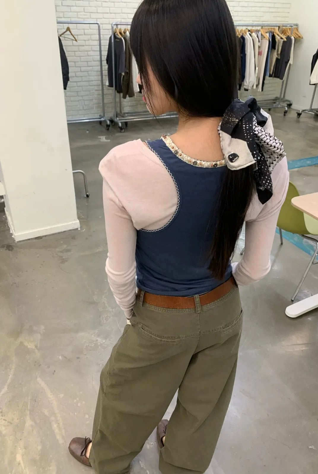 NeverSeez Beaded Lyocell Wool Tank Top in Blue - On Model