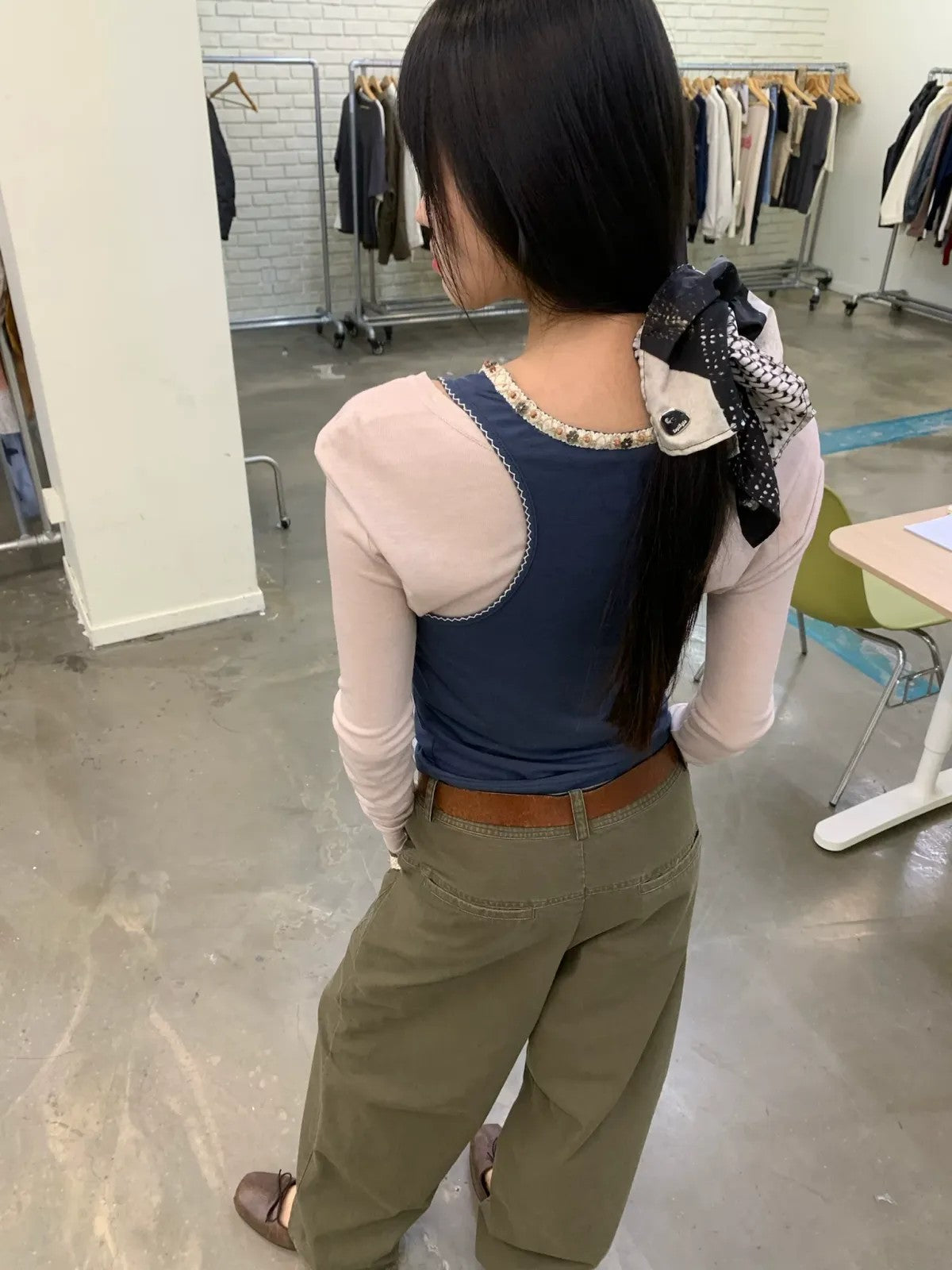 NeverSeez Beaded Lyocell Wool Tank Top in Blue - On Model