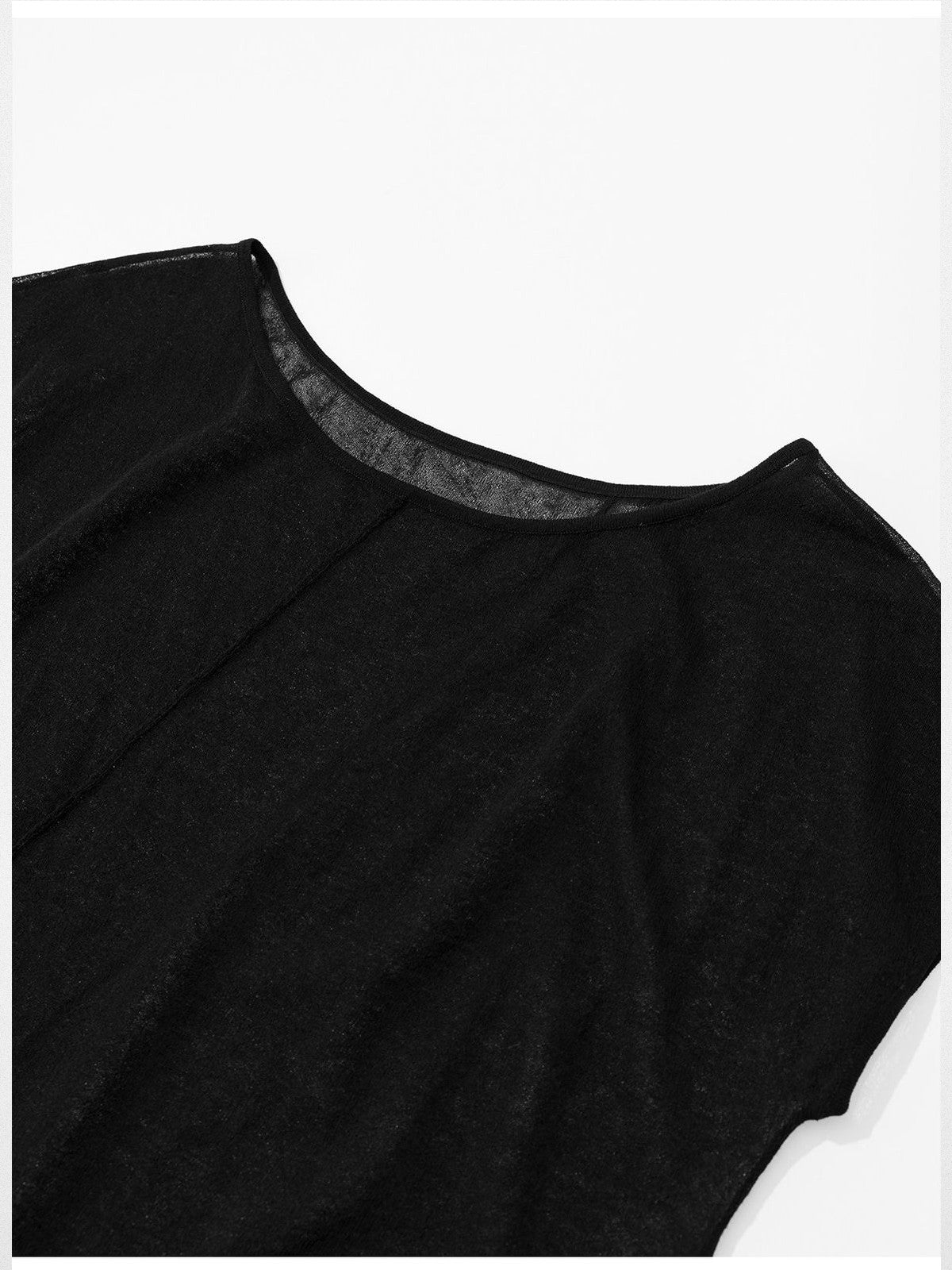RandomPiece Asymmetric Linen Blend Knit Top in Black - Detail