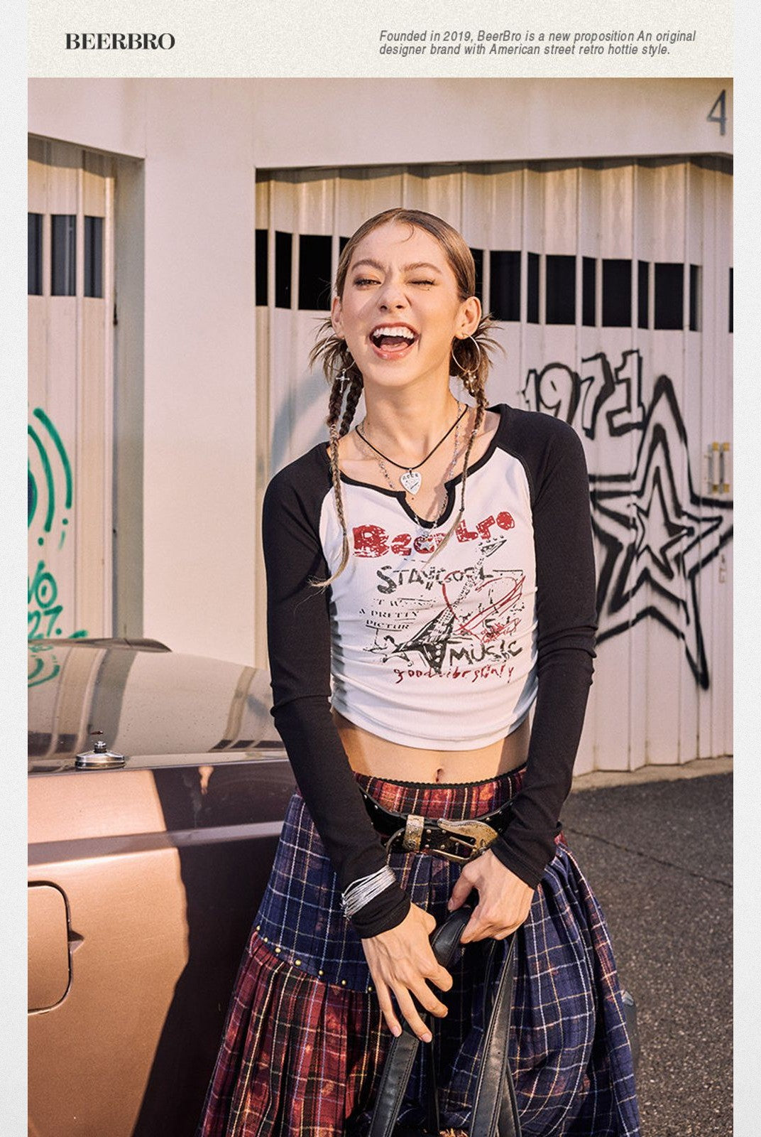 BeerBro Rock Graphic Raglan Tee in White - Lifestyle