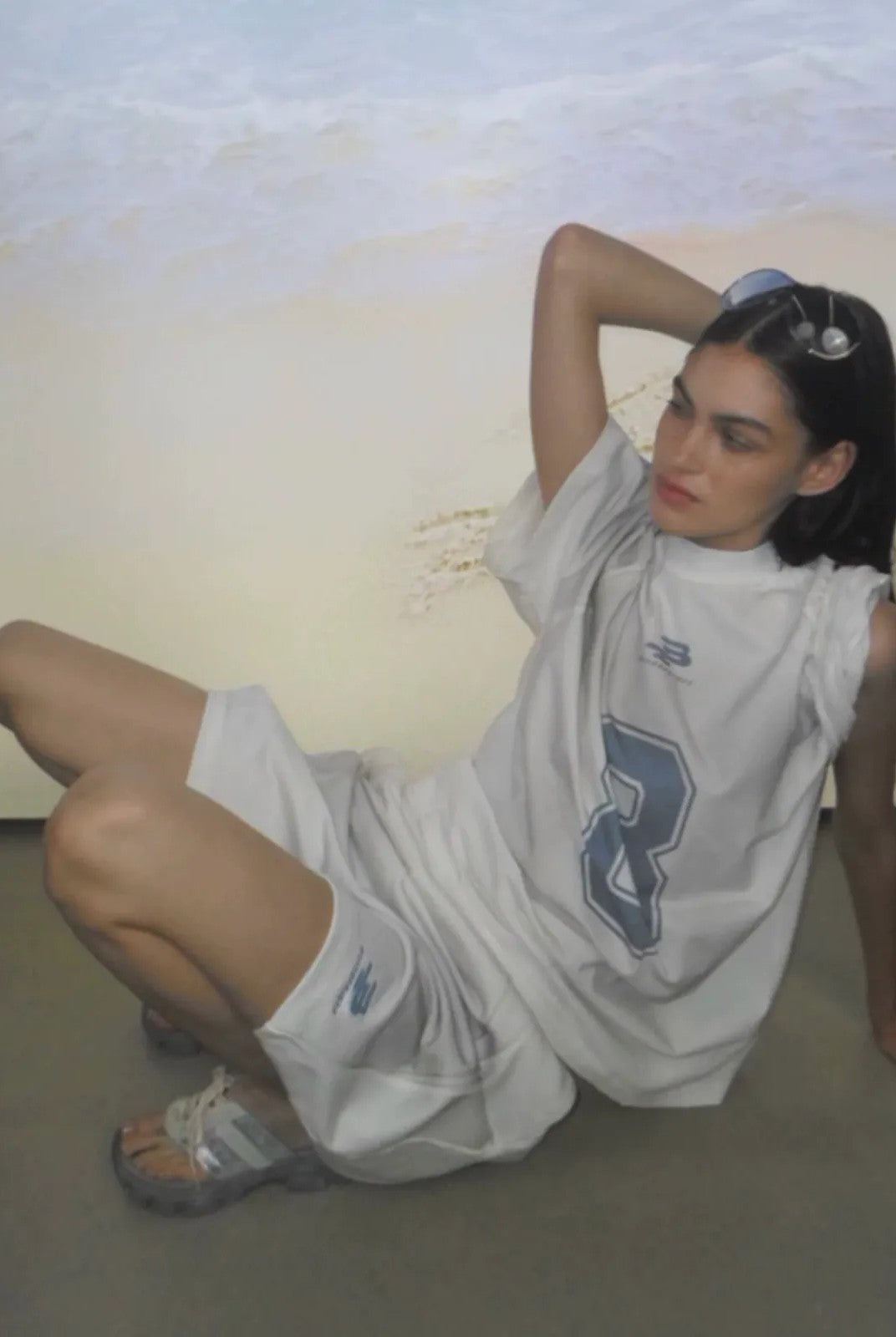 MASONPRINCE Combed Cotton No 8 Jersey Tee in White - On Model