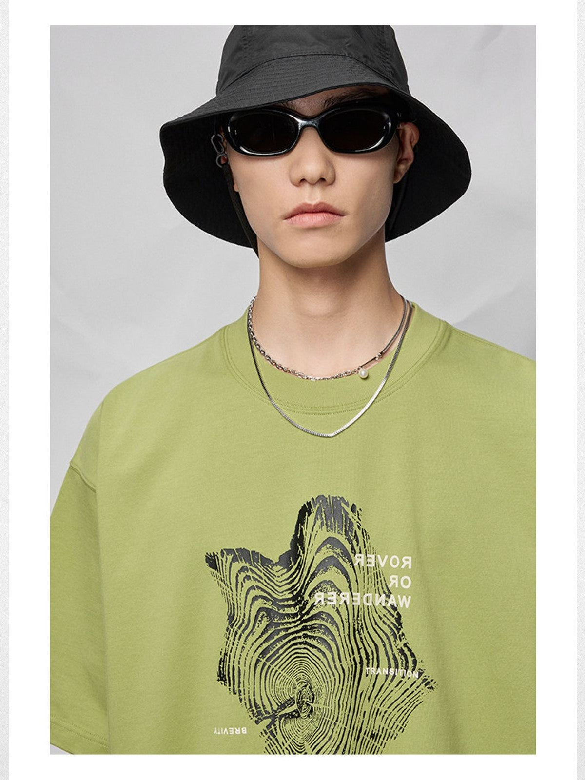 NANS 300g Cotton Graphic T Shirt in Green - On Model